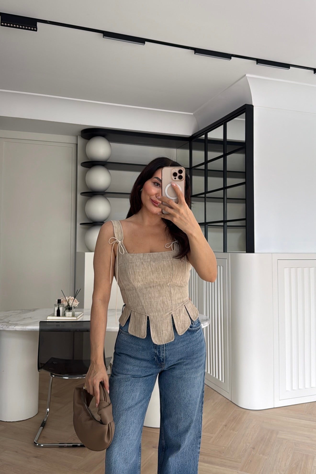 İP DETAYLI KORSE BLUZ BEJ