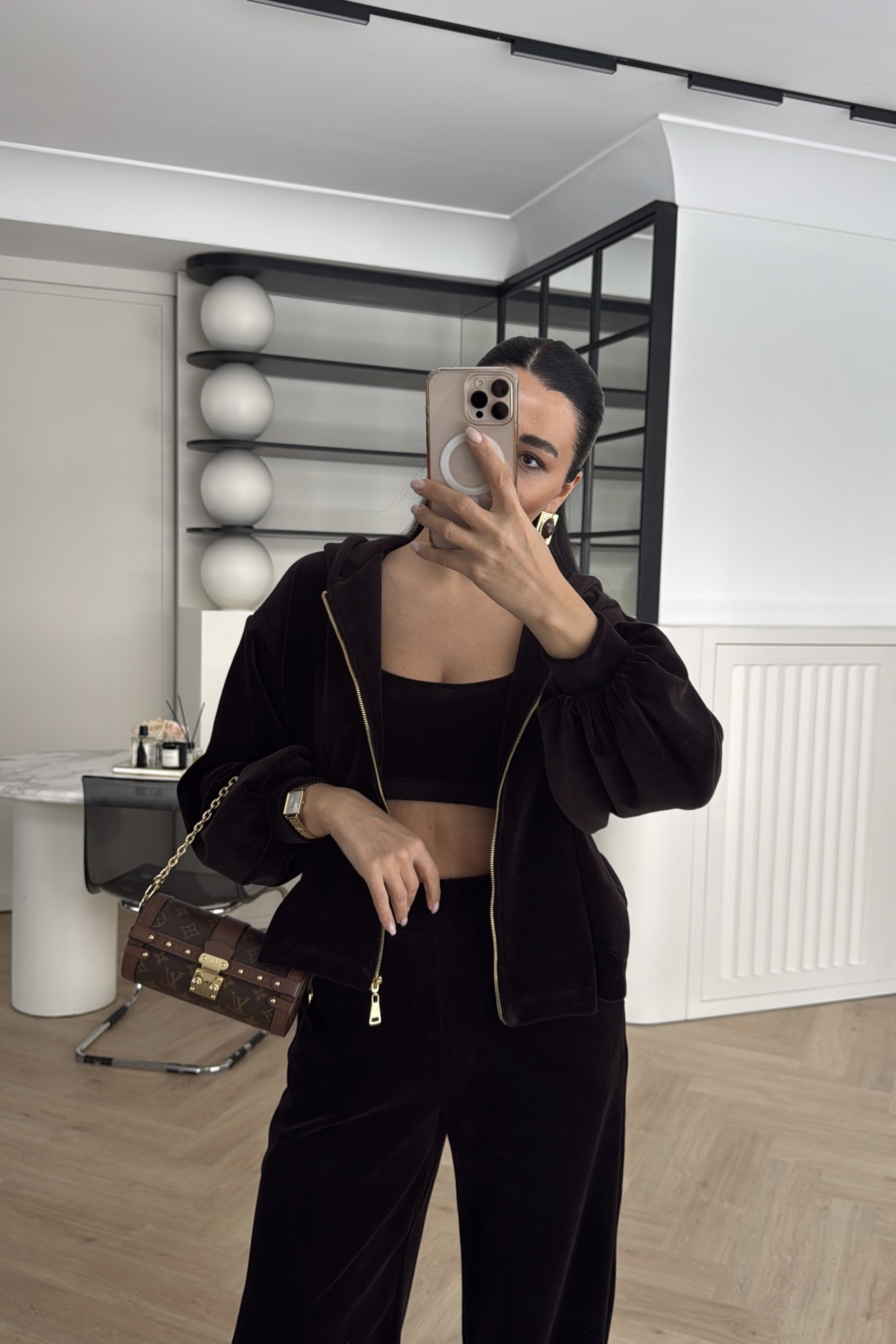 KADİFE ÜÇLÜ TAKIM KAHVE 