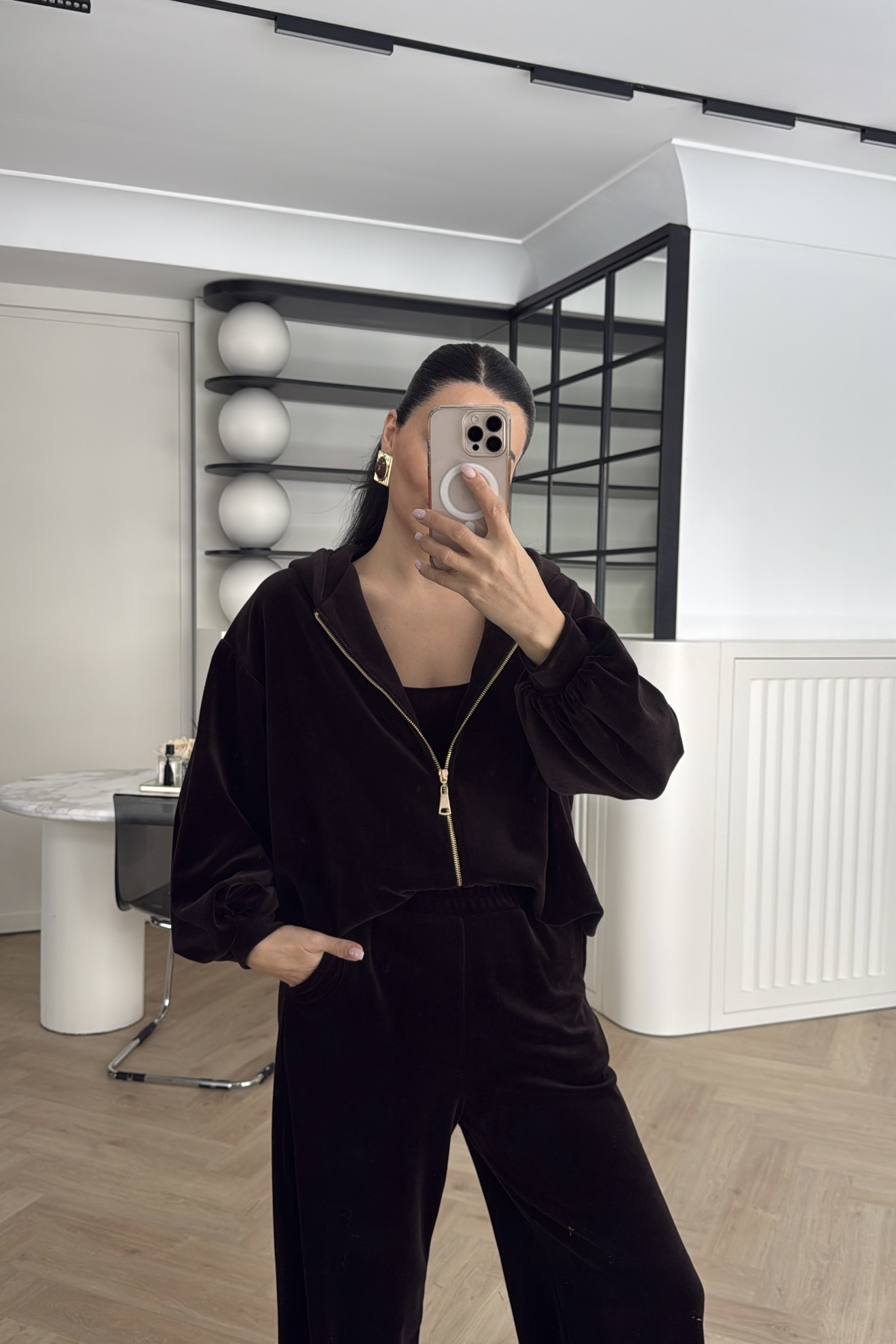 KADİFE ÜÇLÜ TAKIM KAHVE 