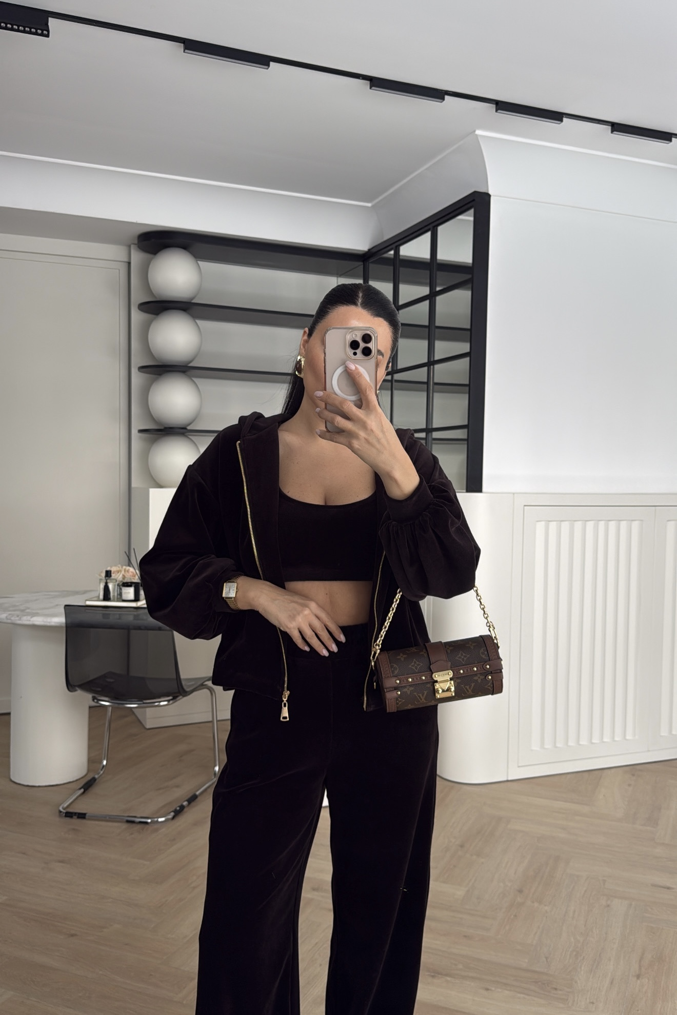 KADİFE ÜÇLÜ TAKIM KAHVE 