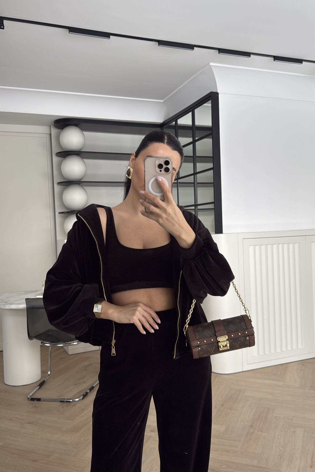 KADİFE ÜÇLÜ TAKIM KAHVE 