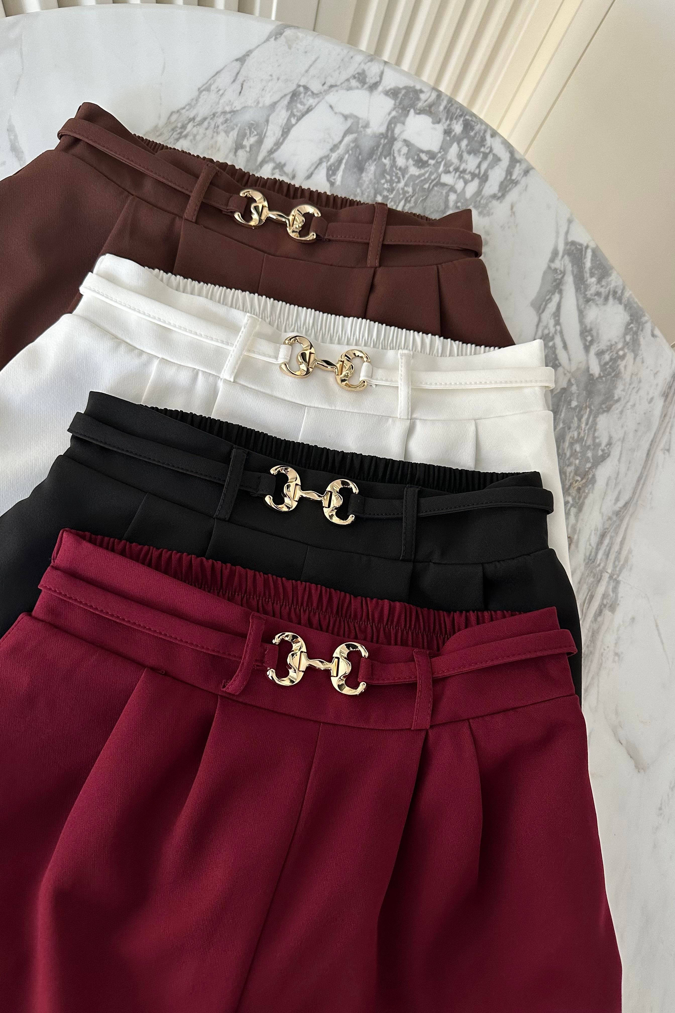 Kahve Arkası Lastikli Gold Tokalı Palazzo Pantolon 