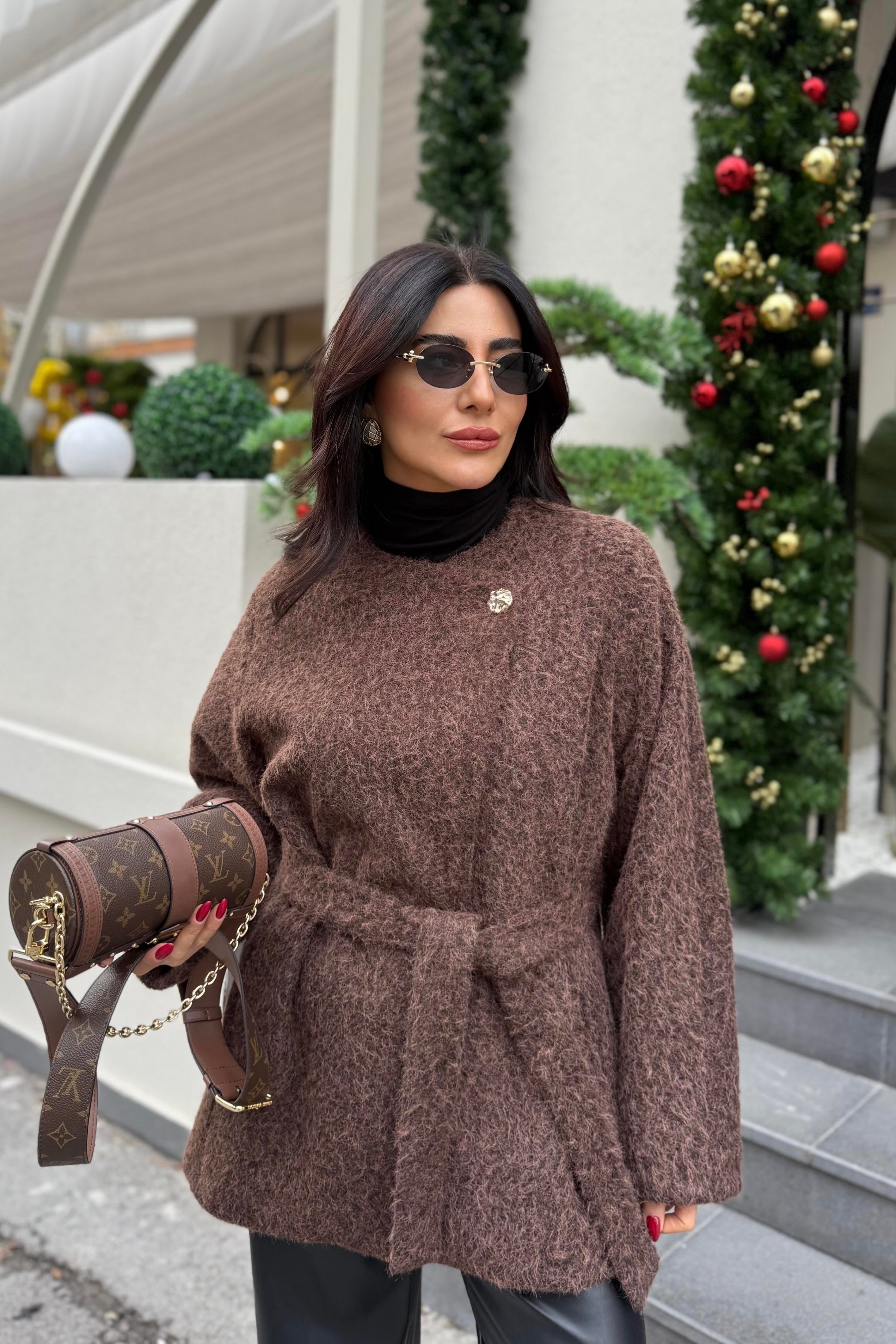 KAHVE DÜĞME DETAYLI PELUŞ CEKET