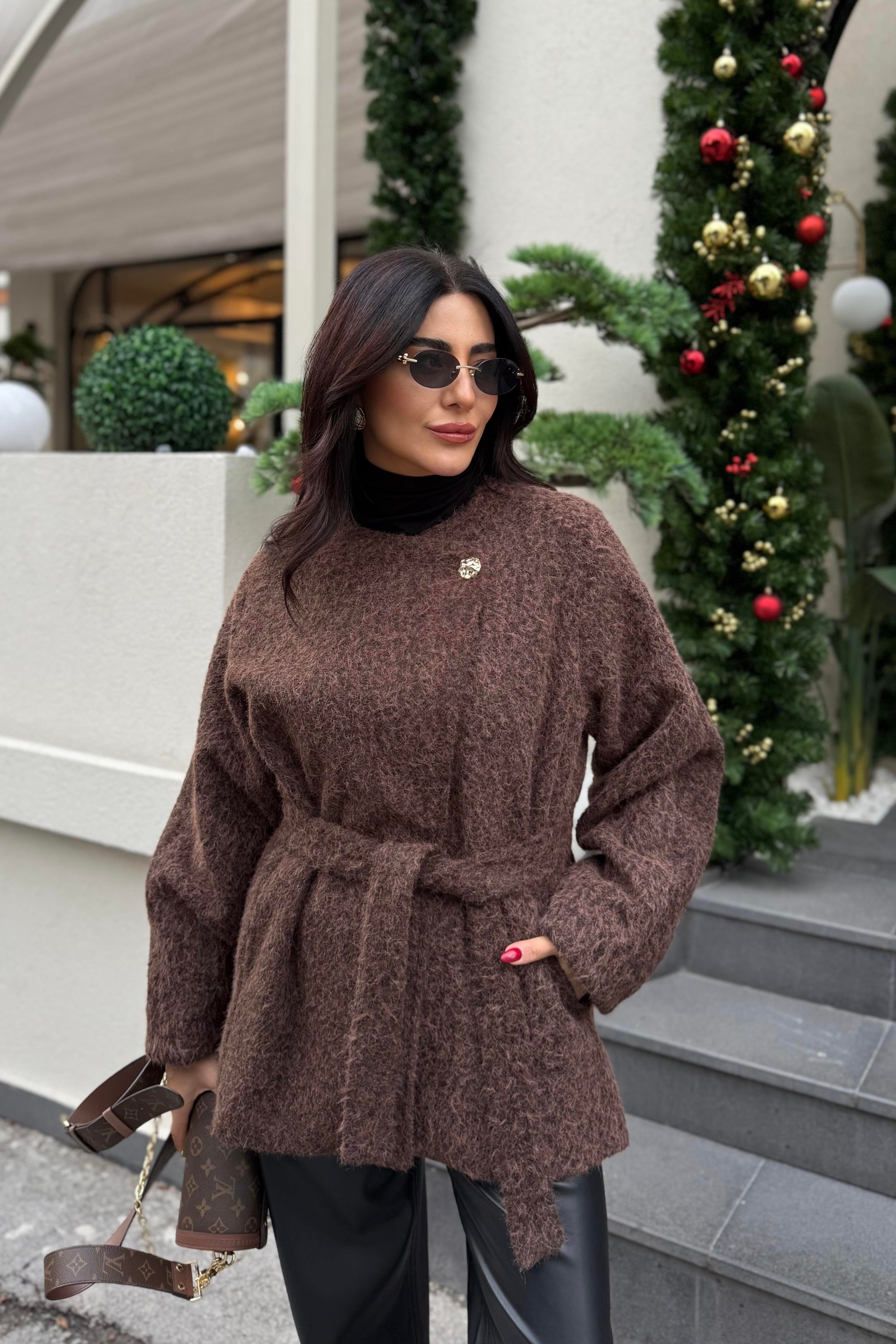 KAHVE DÜĞME DETAYLI PELUŞ CEKET