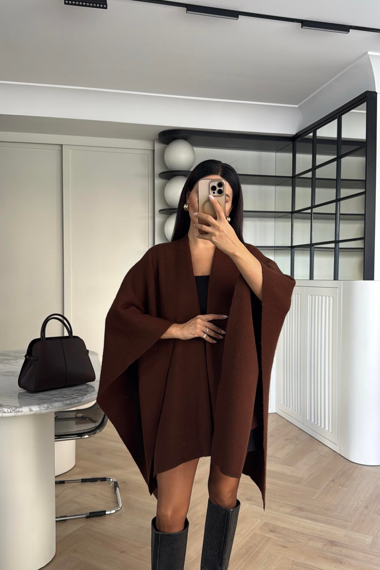 KAHVE KEMERLİ TRİKO PANÇO