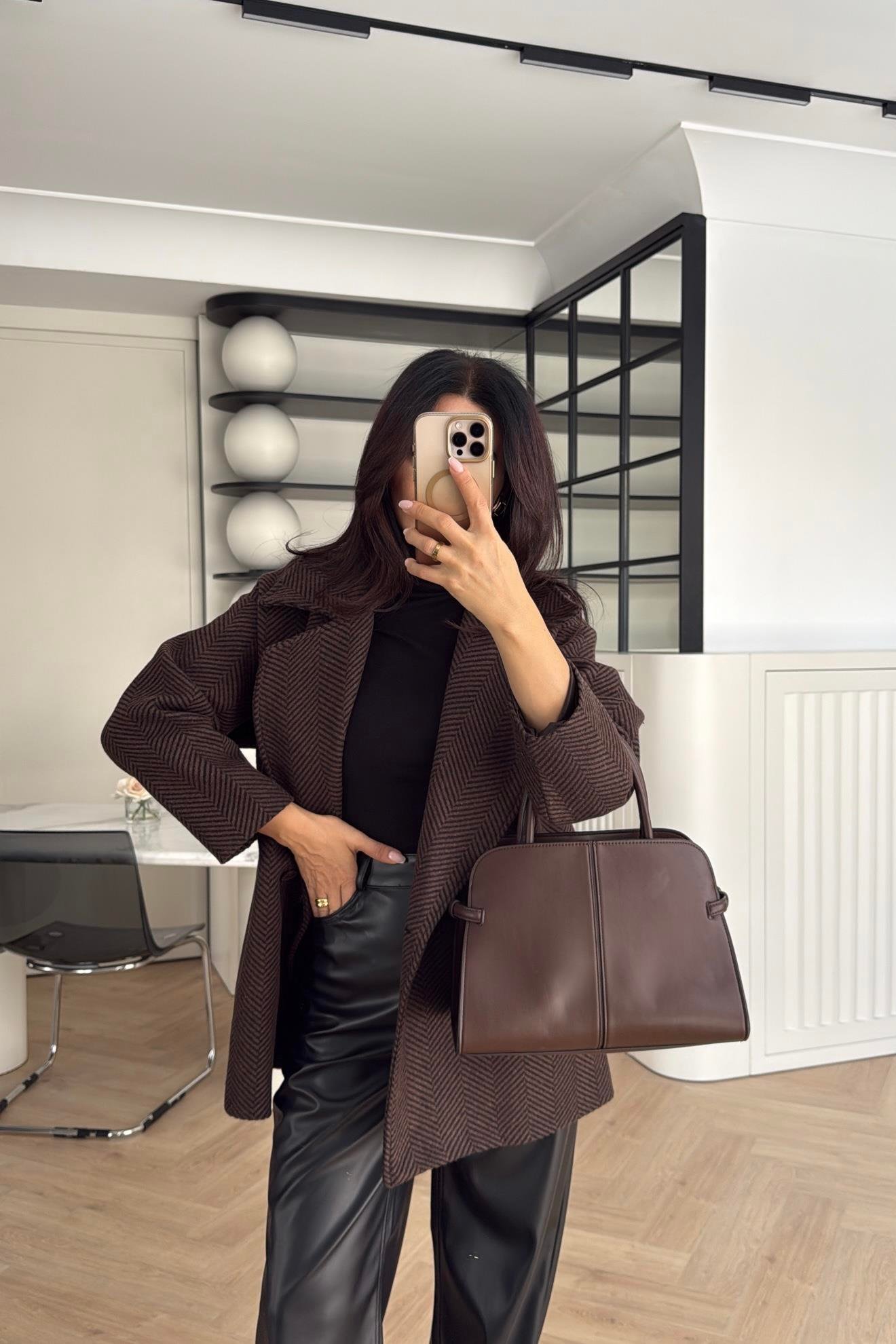 KAHVE OVERSIZE KALIP ASTARLI KISA KAŞE KABAN 