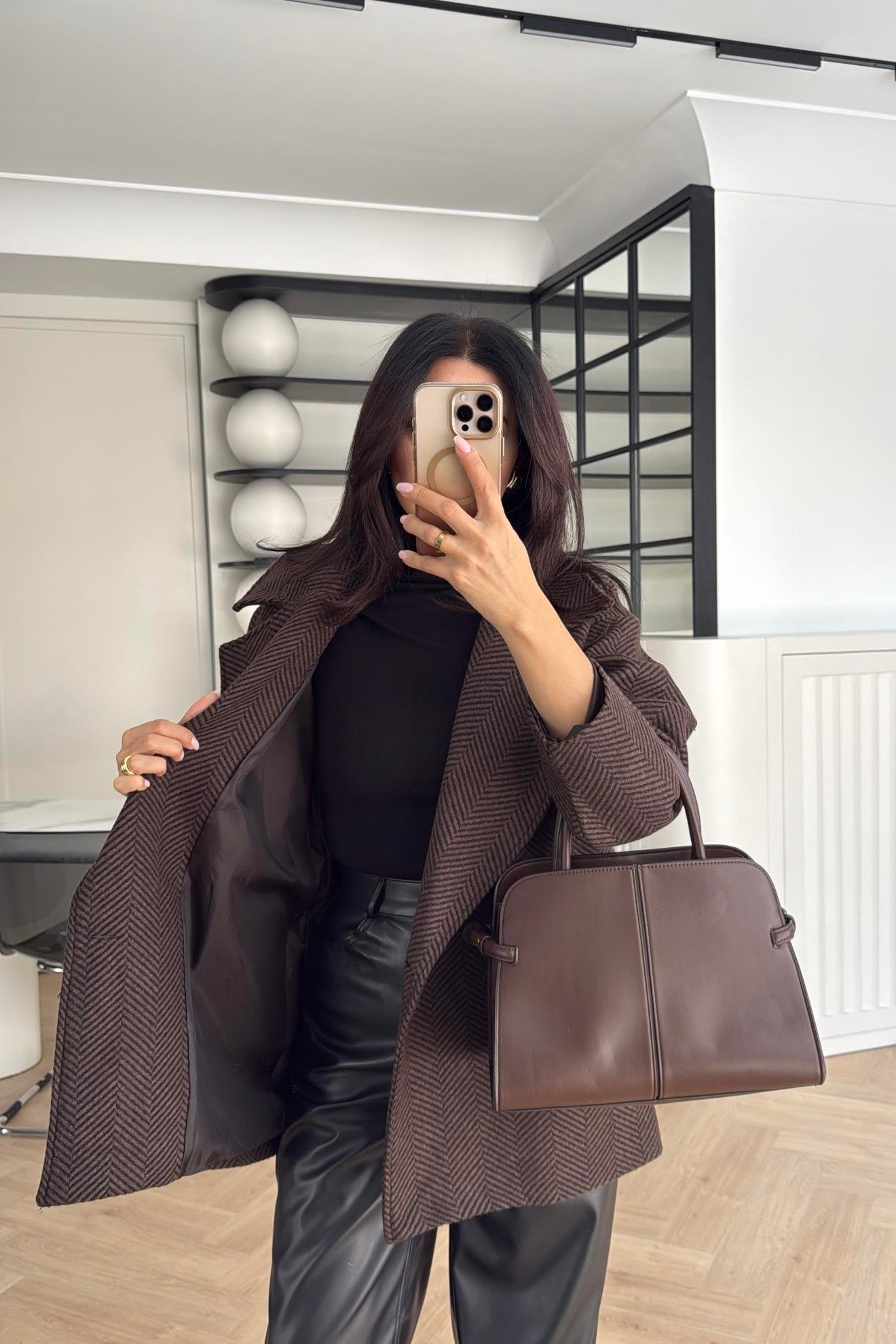 KAHVE OVERSIZE KALIP ASTARLI KISA KAŞE KABAN 