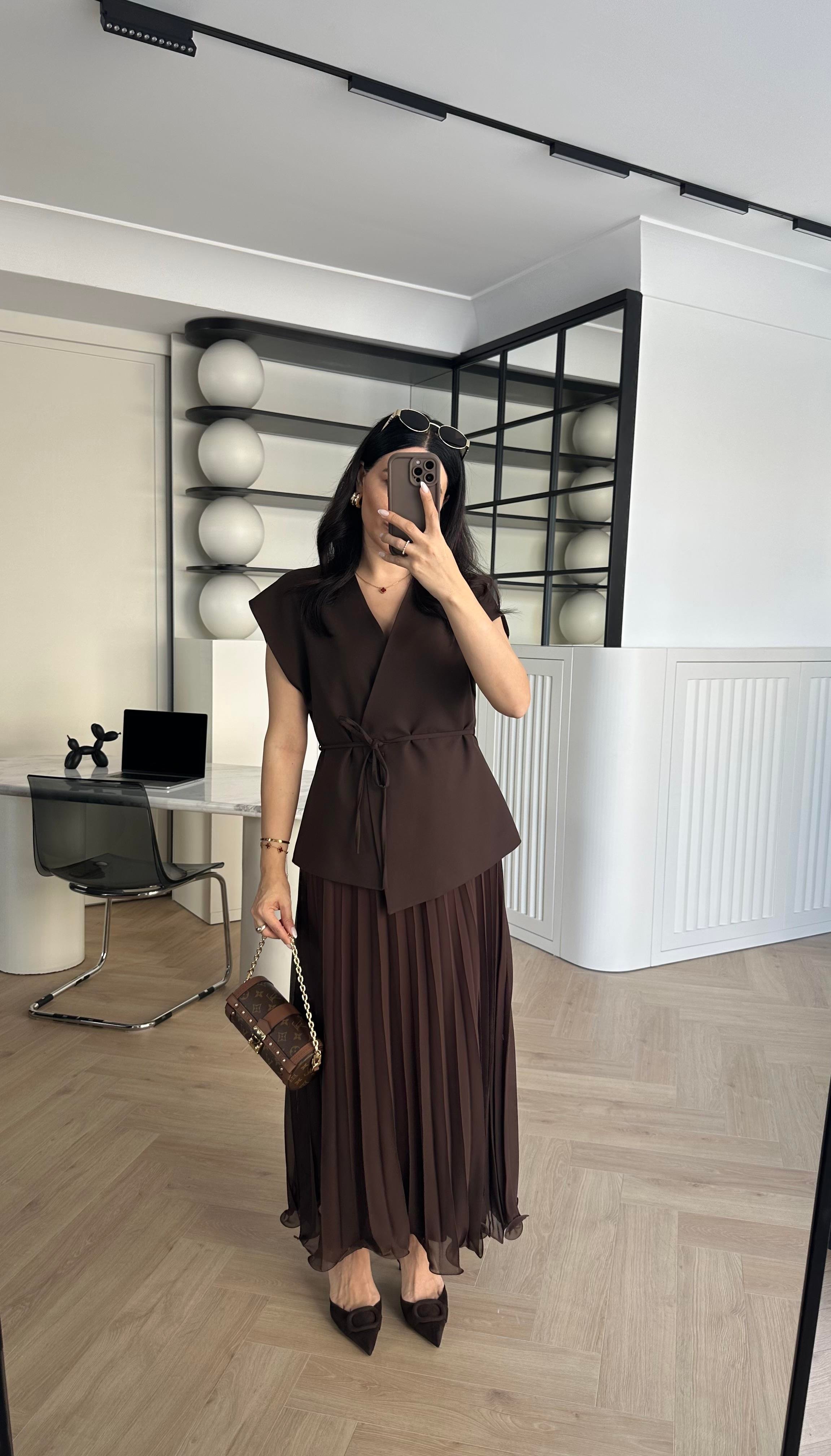 Kahve Piliseli Alt Kısmı Volanlı Pinterest Model Etek