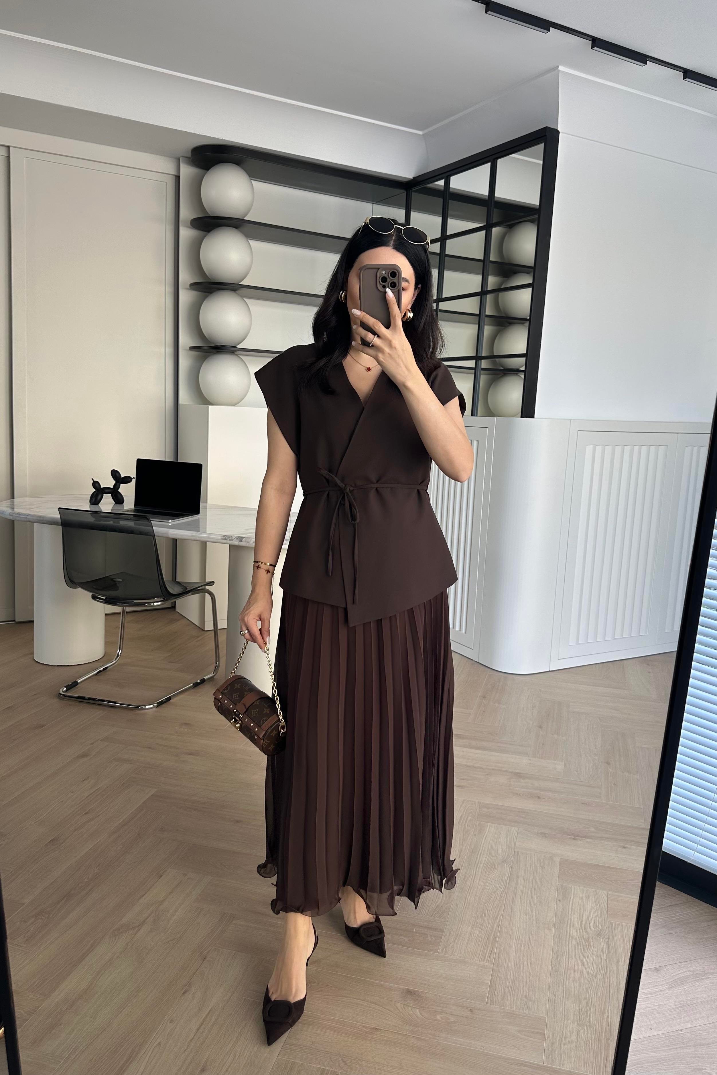 Kahve Piliseli Alt Kısmı Volanlı Pinterest Model Etek