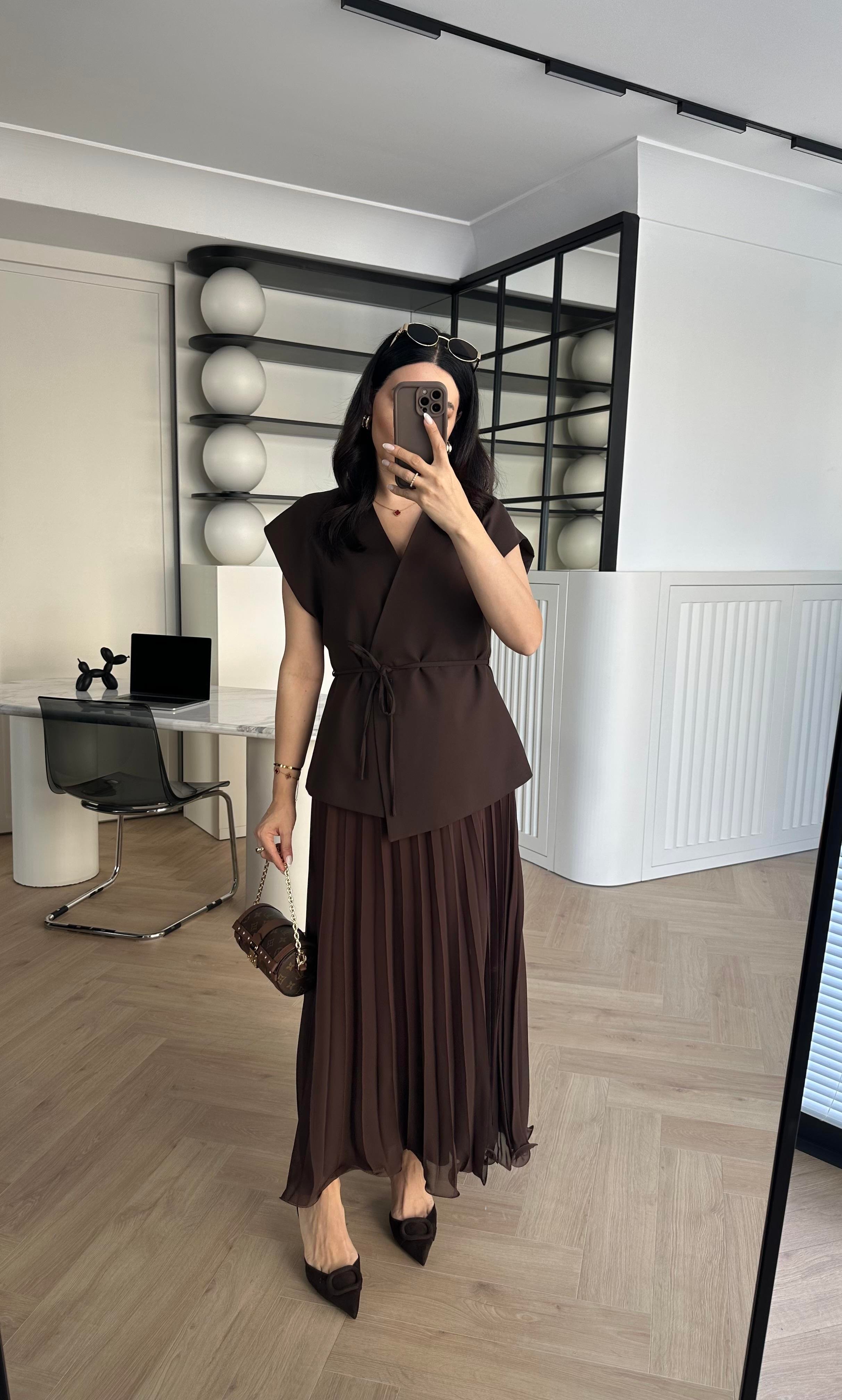 Kahve Piliseli Alt Kısmı Volanlı Pinterest Model Etek