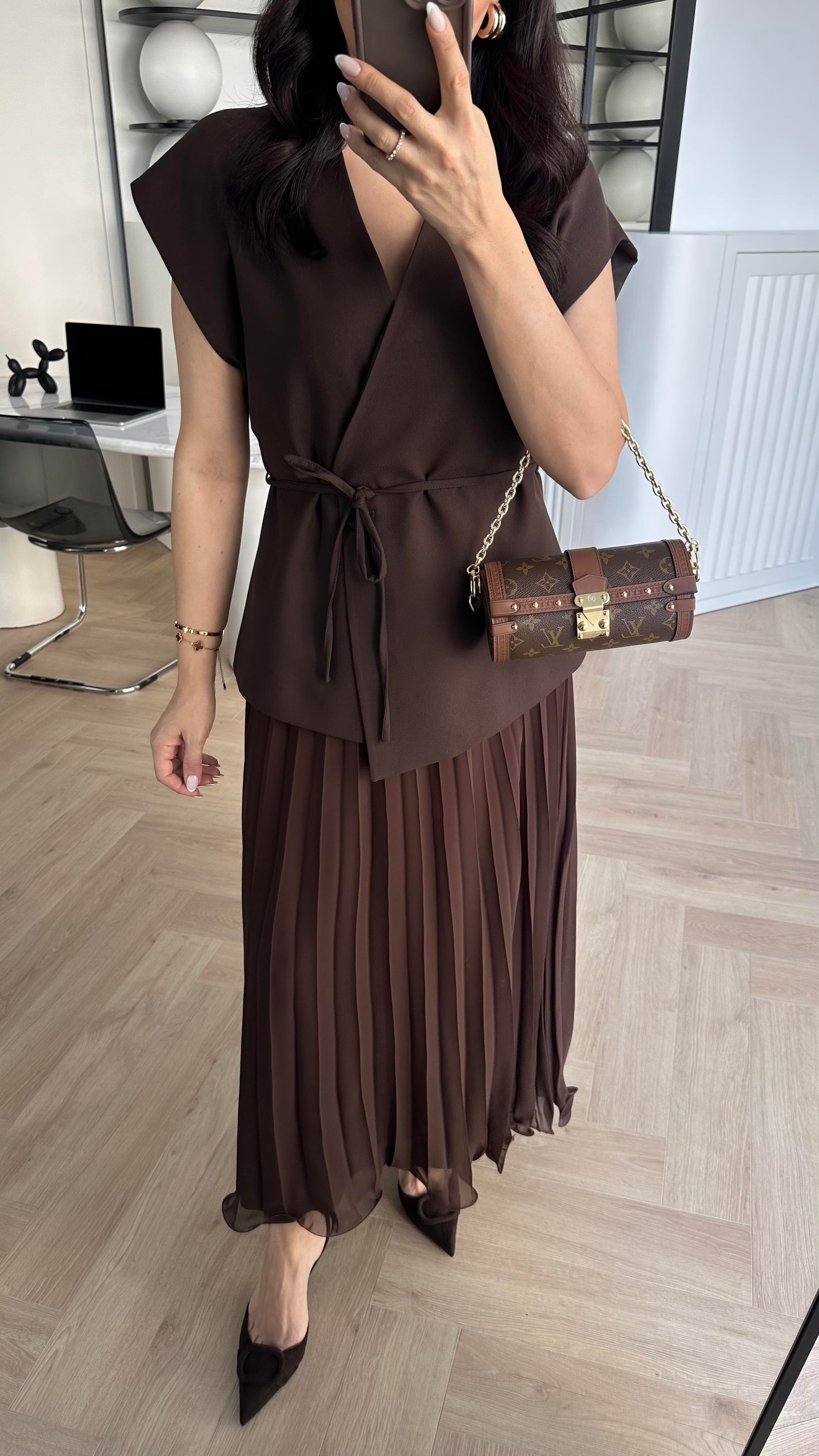 Kahve Piliseli Alt Kısmı Volanlı Pinterest Model Etek