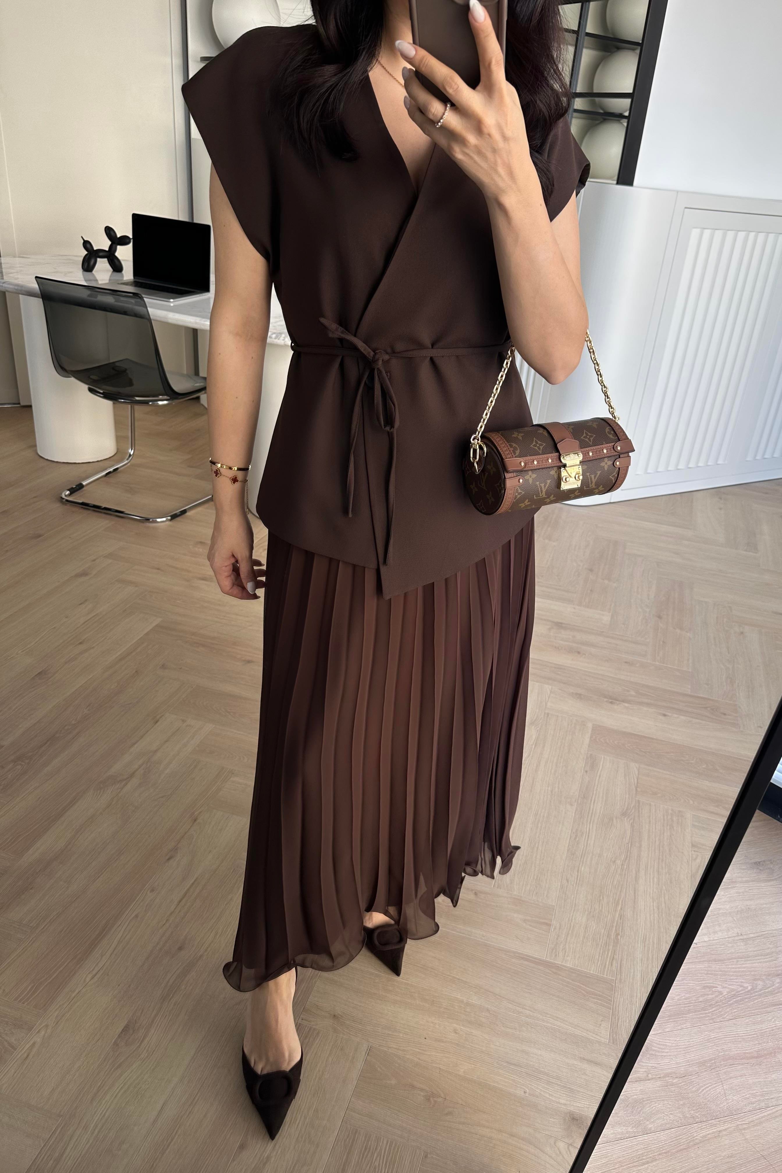 Kahve Piliseli Alt Kısmı Volanlı Pinterest Model Etek
