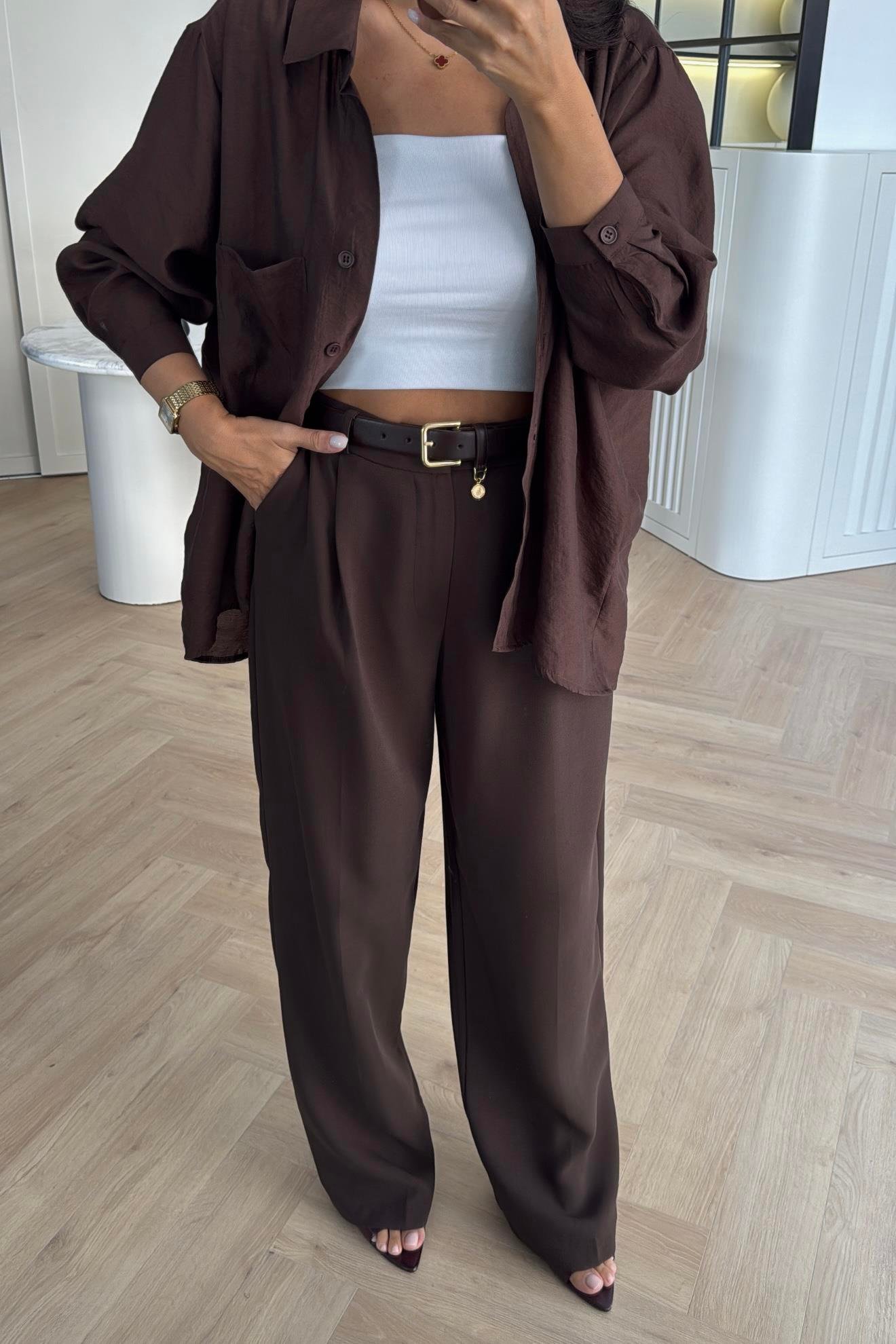 KAHVE PREMİUM SERİ PALAZZO PANTOLON 