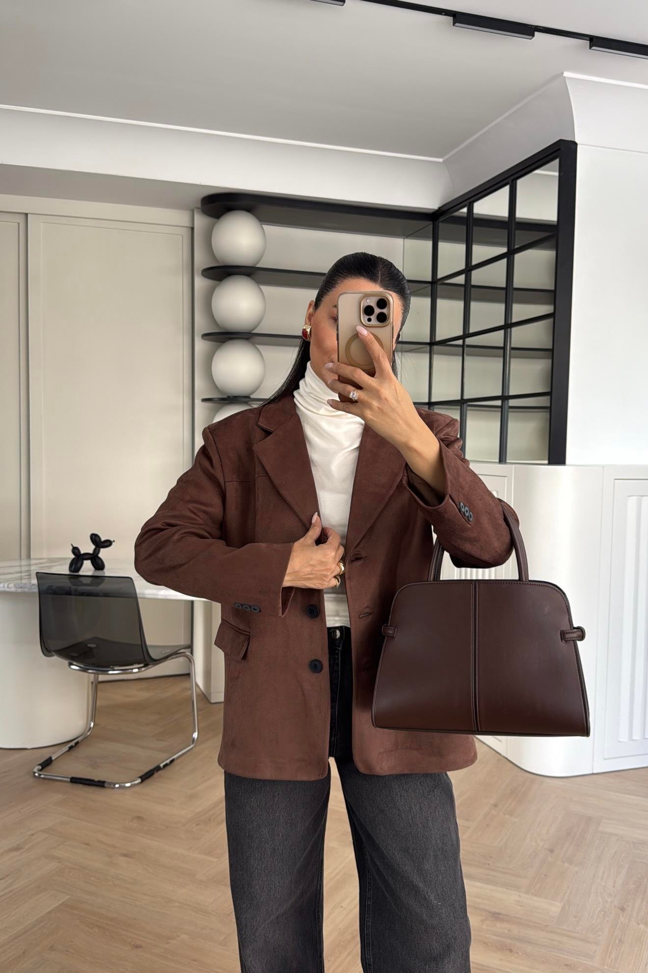 KAHVE SÜVET BLAZER CEKET 