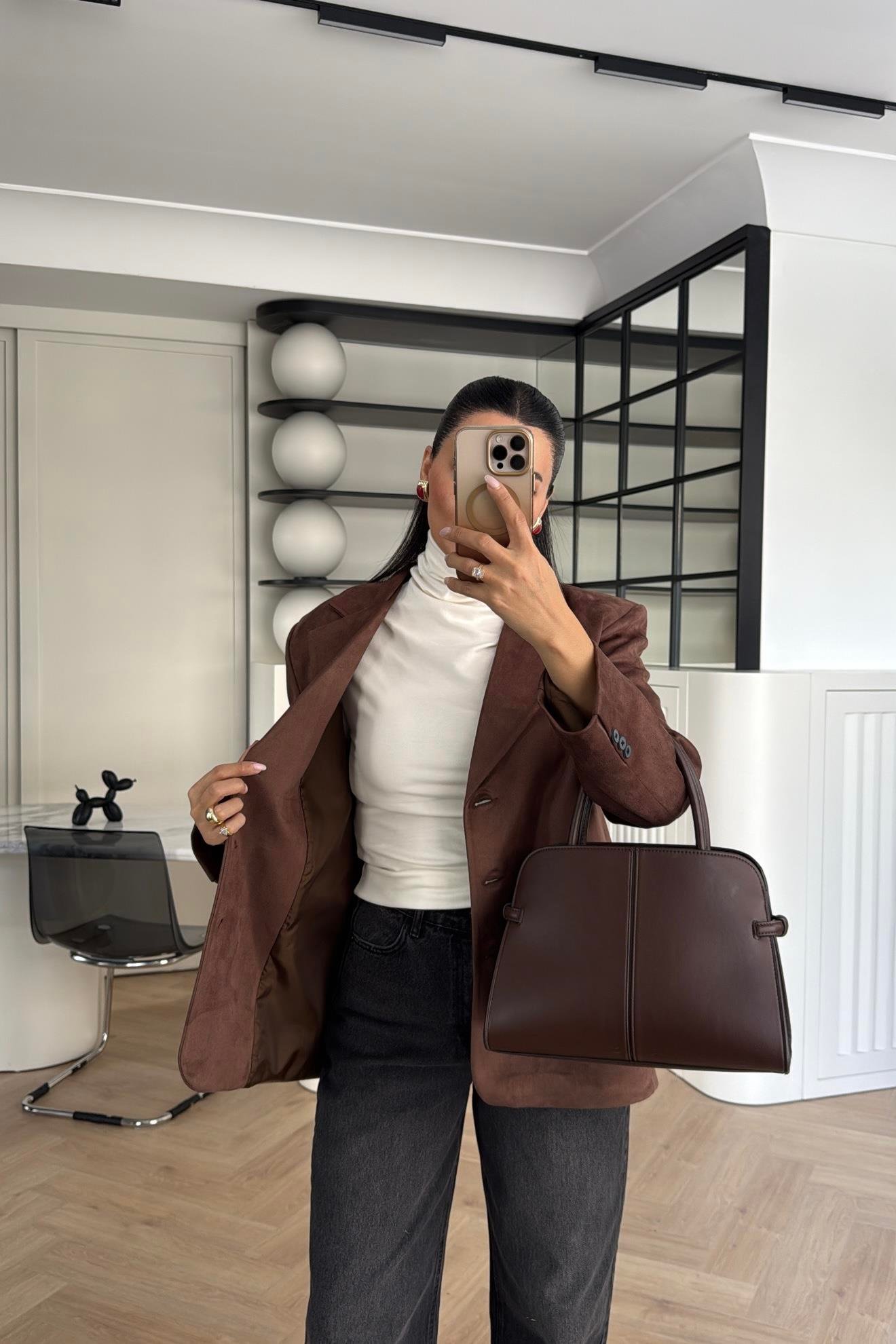 KAHVE SÜVET BLAZER CEKET 