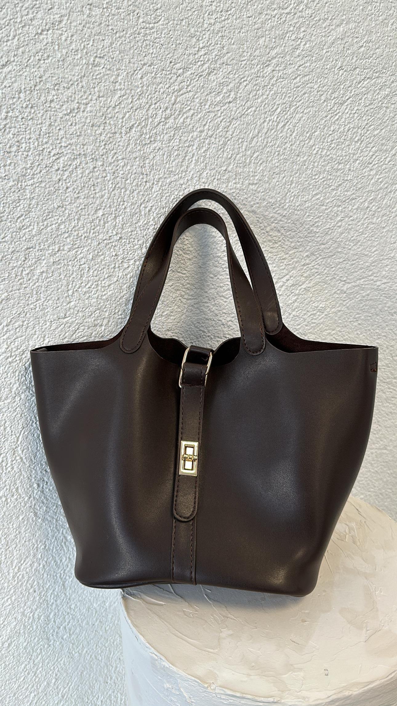 Kahve Uzun Kulplu İç Kısmı Makyaj Çanta Detaylı Çanta