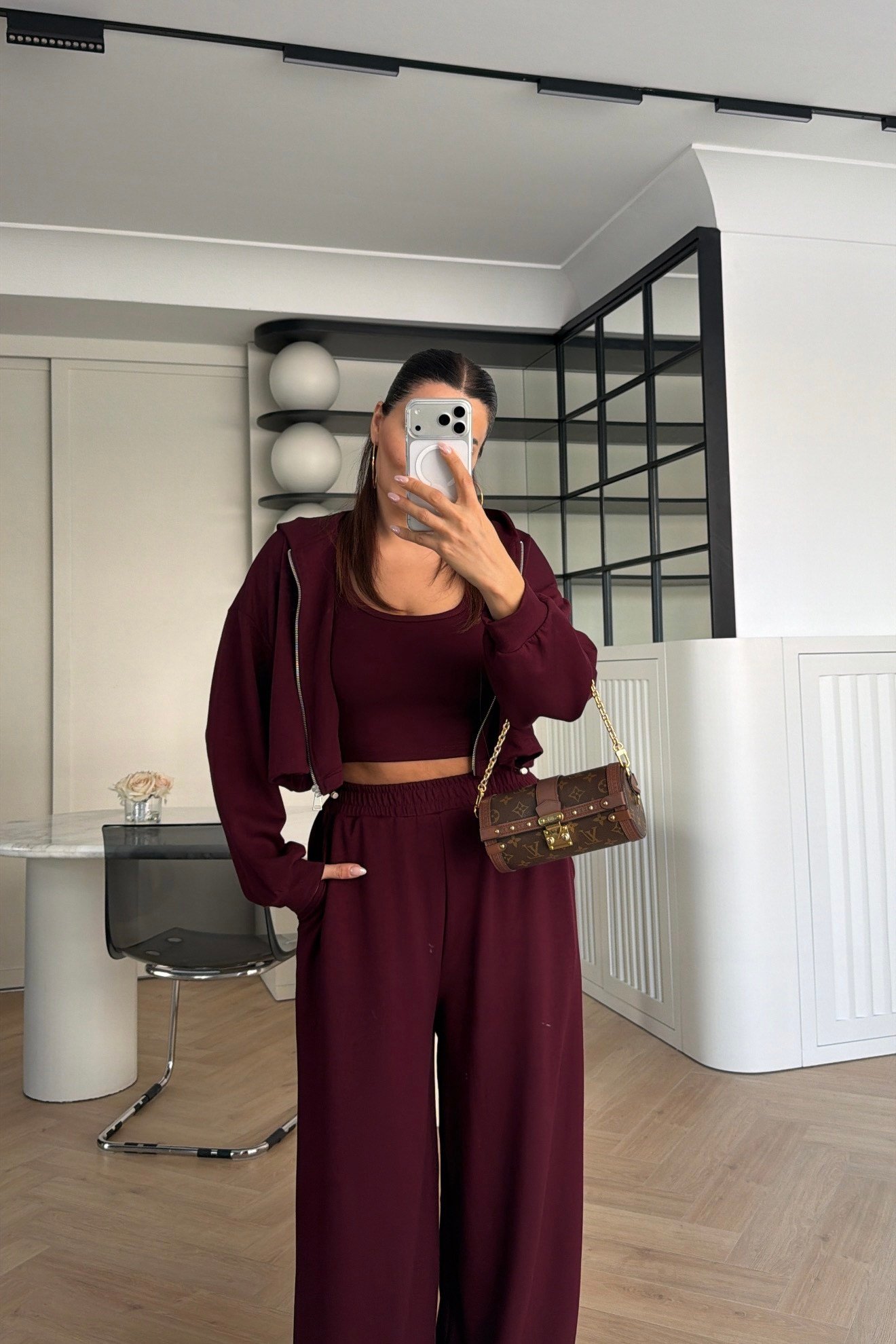 Kapüşonlu 3'lü Modal Takım Bordo