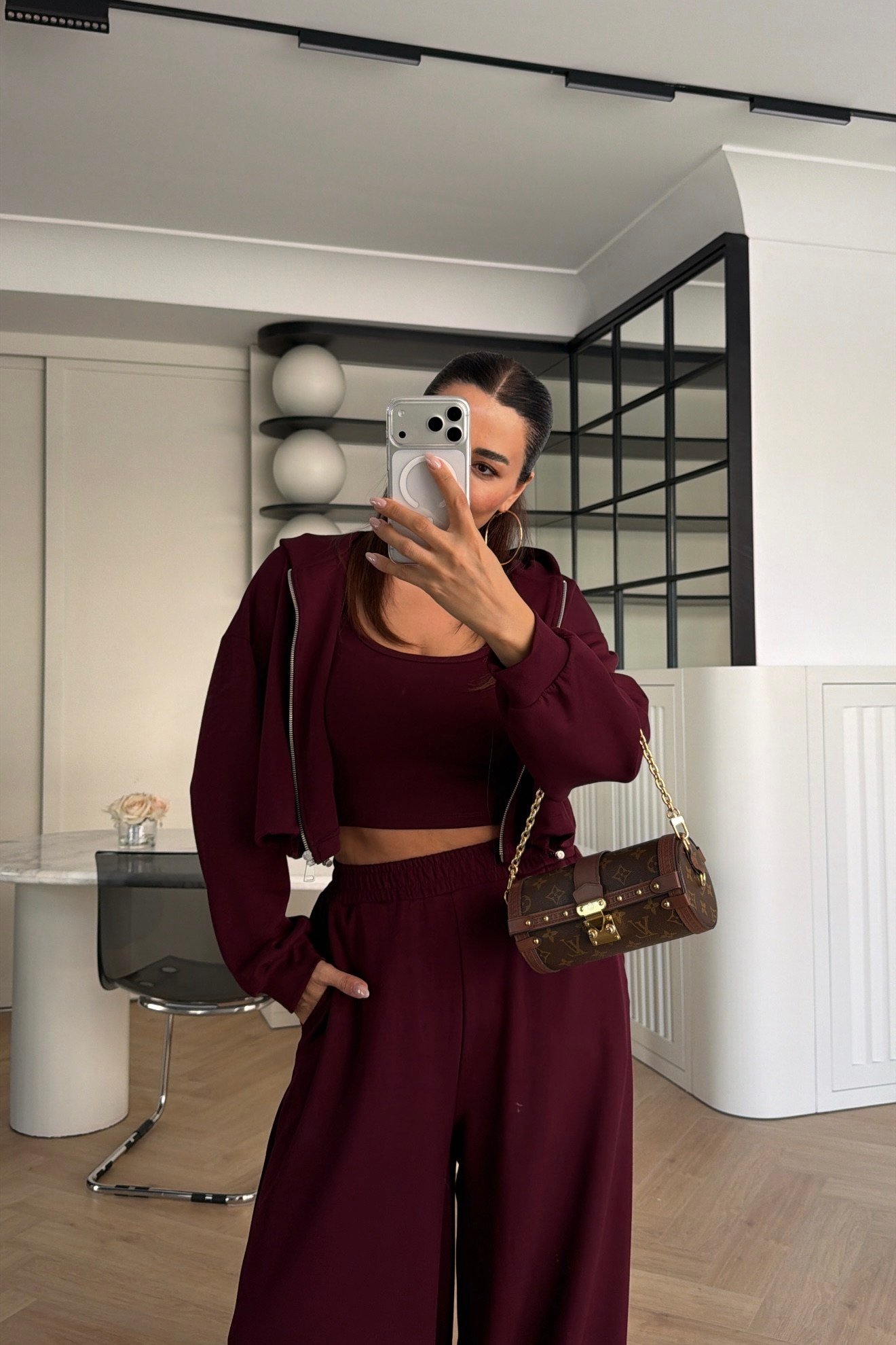 Kapüşonlu 3'lü Modal Takım Bordo