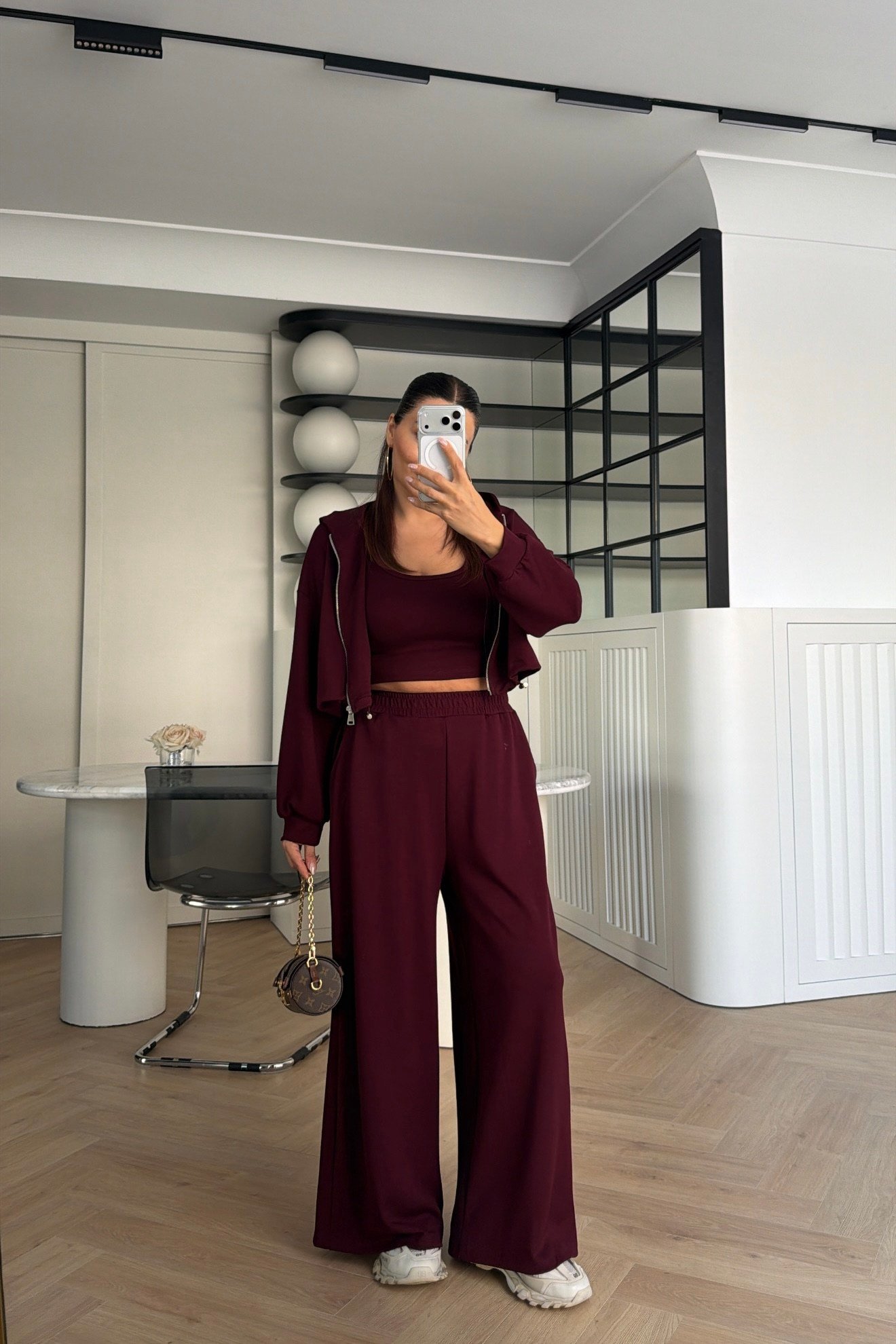 Kapüşonlu 3'lü Modal Takım Bordo