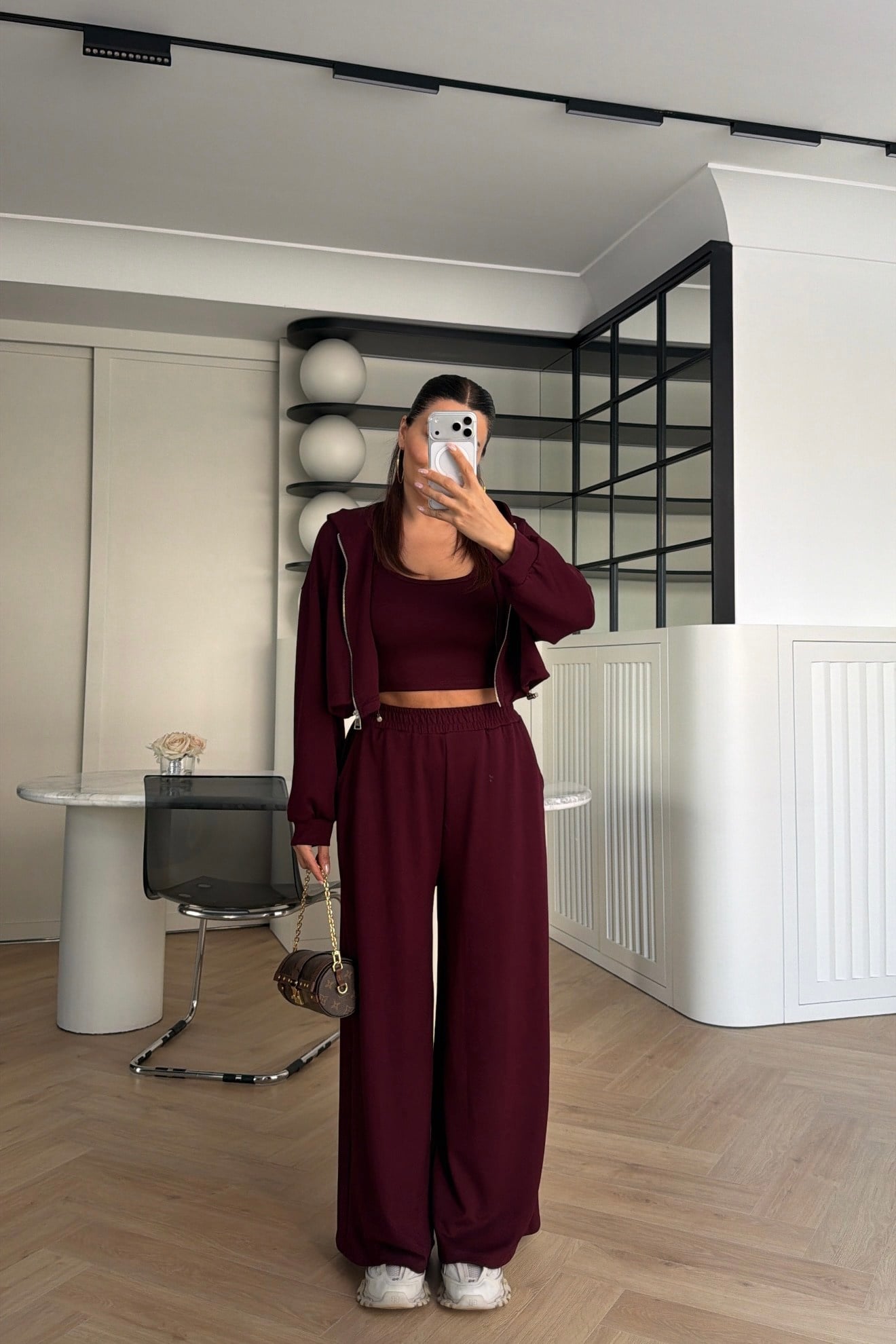 Kapüşonlu 3'lü Modal Takım Bordo