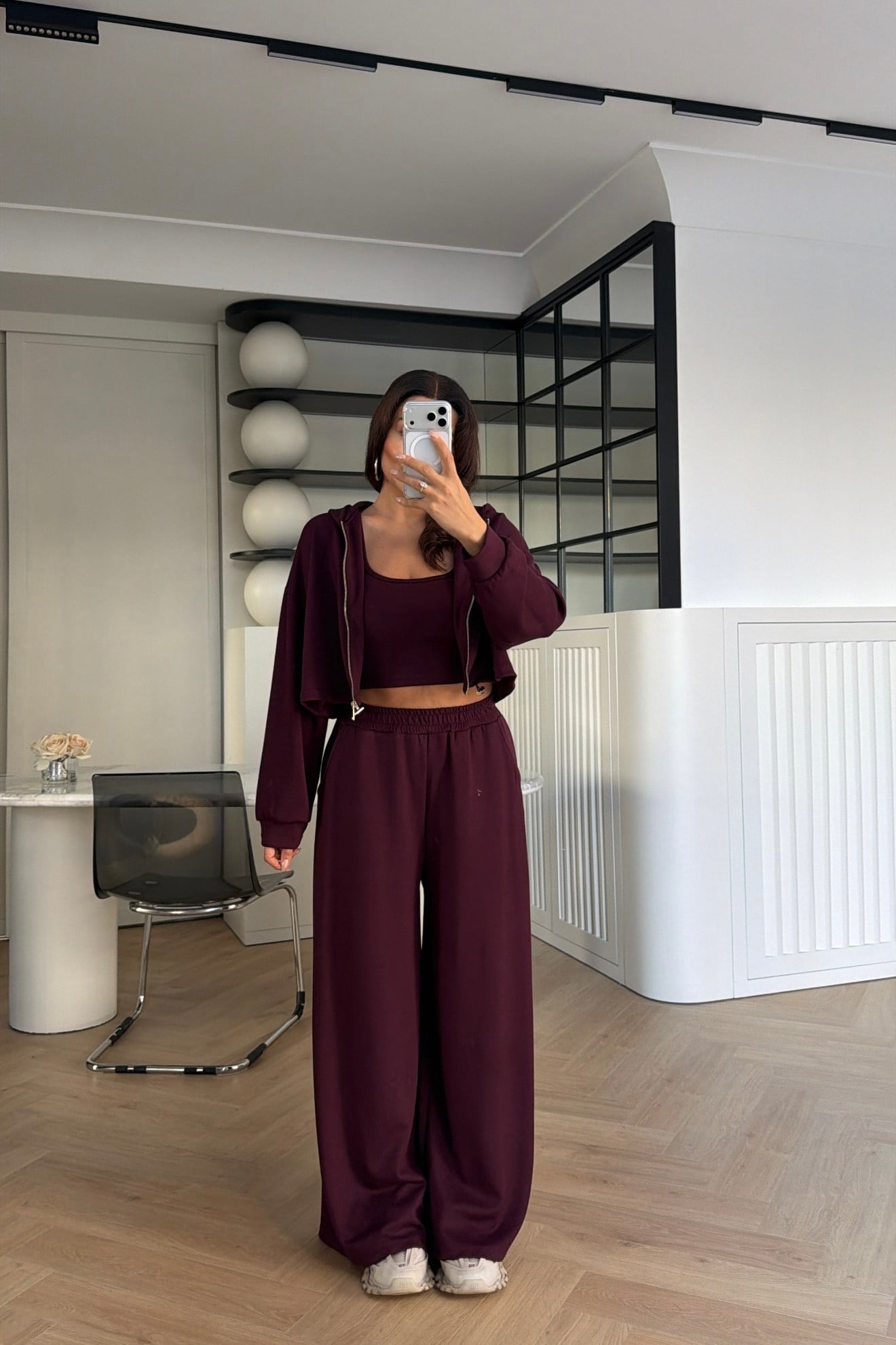 Kapüşonlu 3'lü Modal Takım Mürdüm 