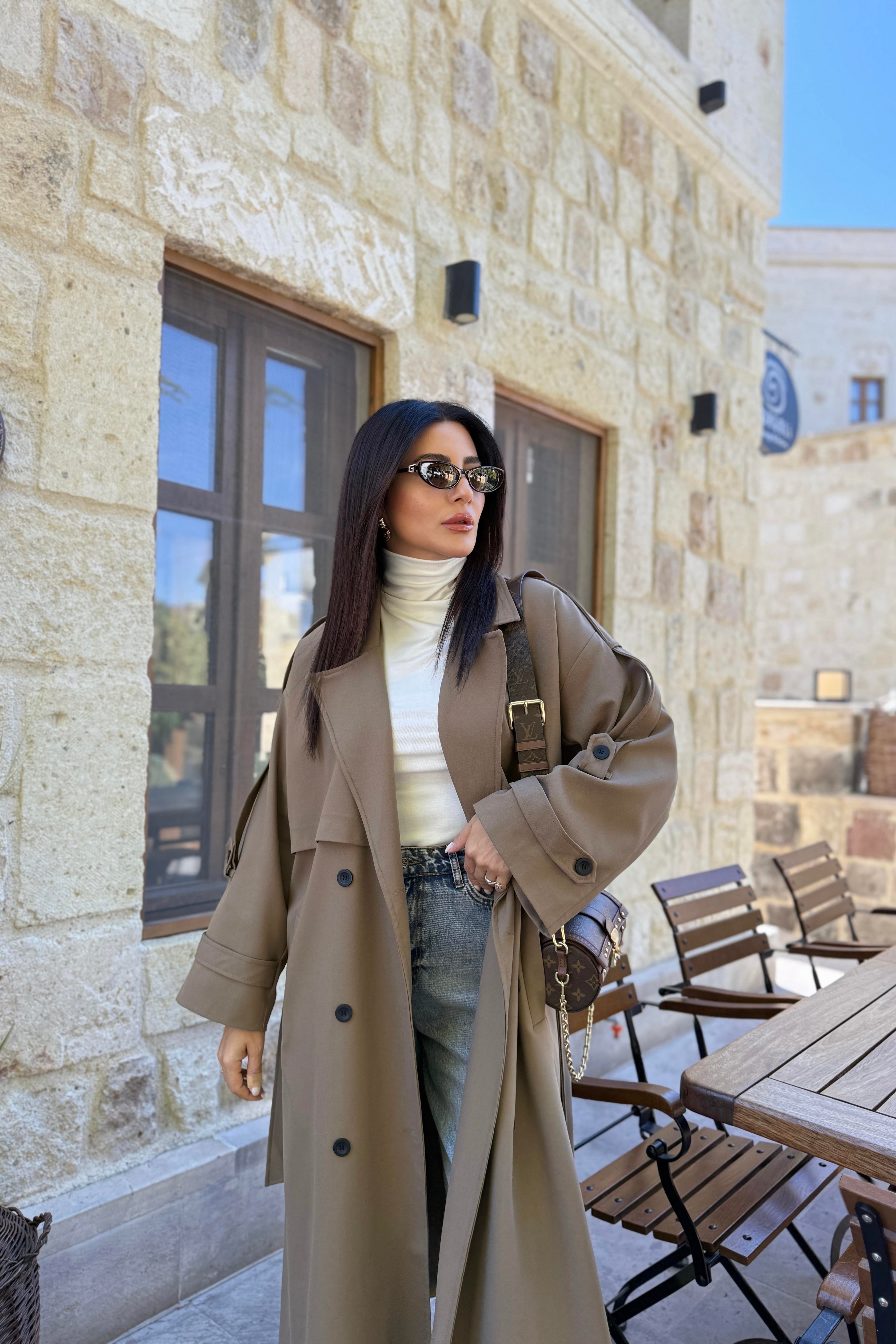 KARAMEL TASARIM ASTARLI PREMIUM TRENÇKOT 