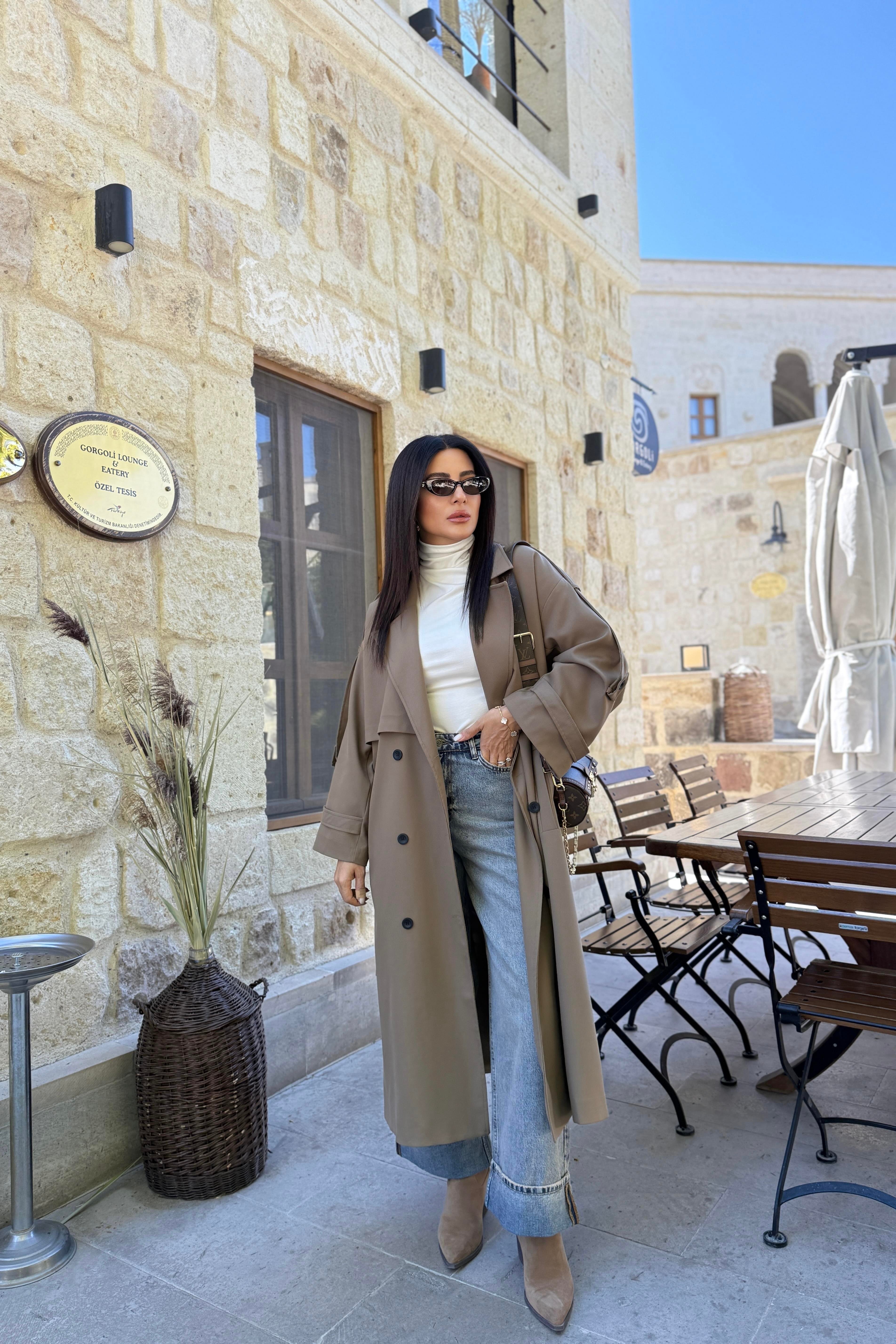 KARAMEL TASARIM ASTARLI PREMIUM TRENÇKOT 