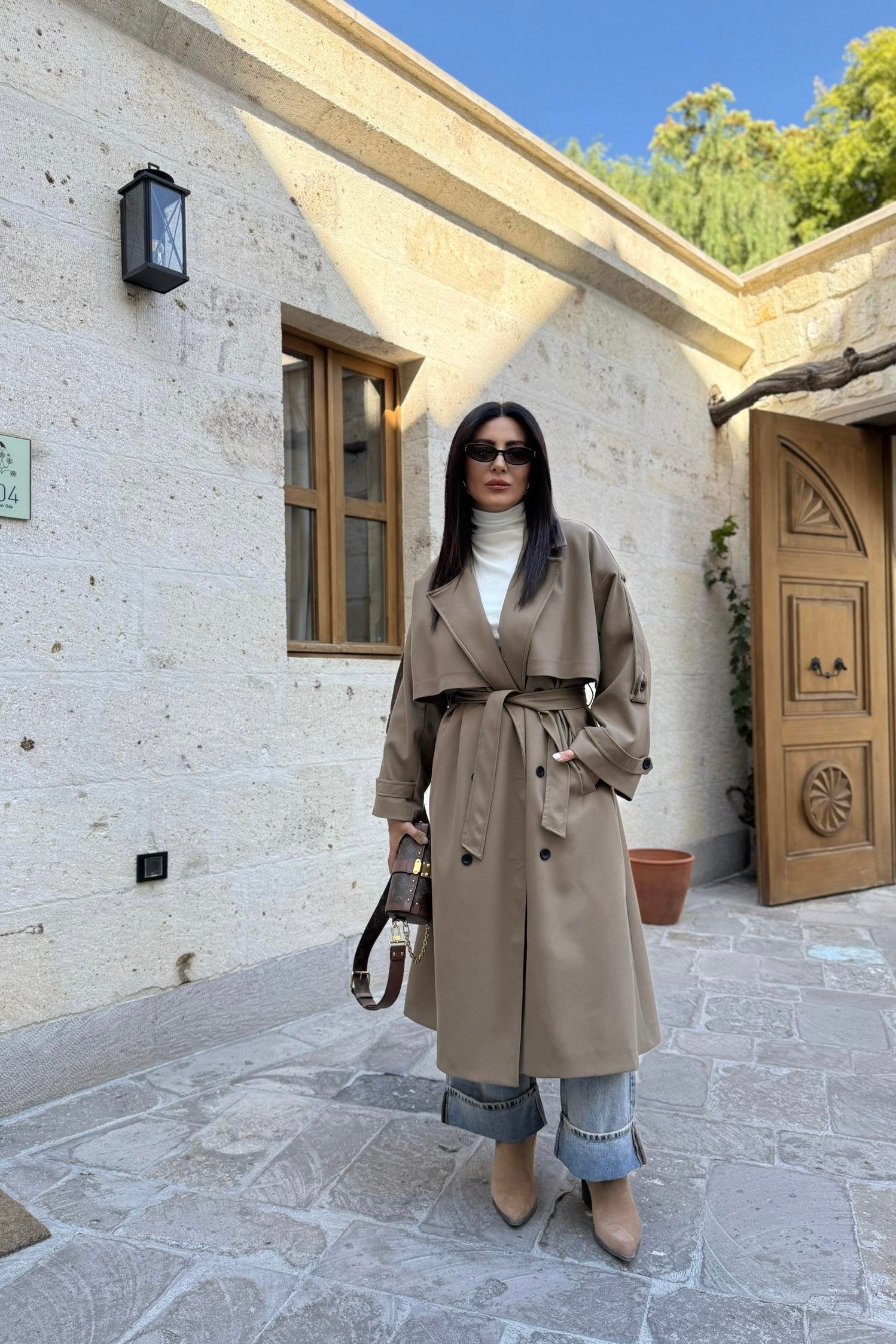 KARAMEL TASARIM ASTARLI PREMIUM TRENÇKOT 