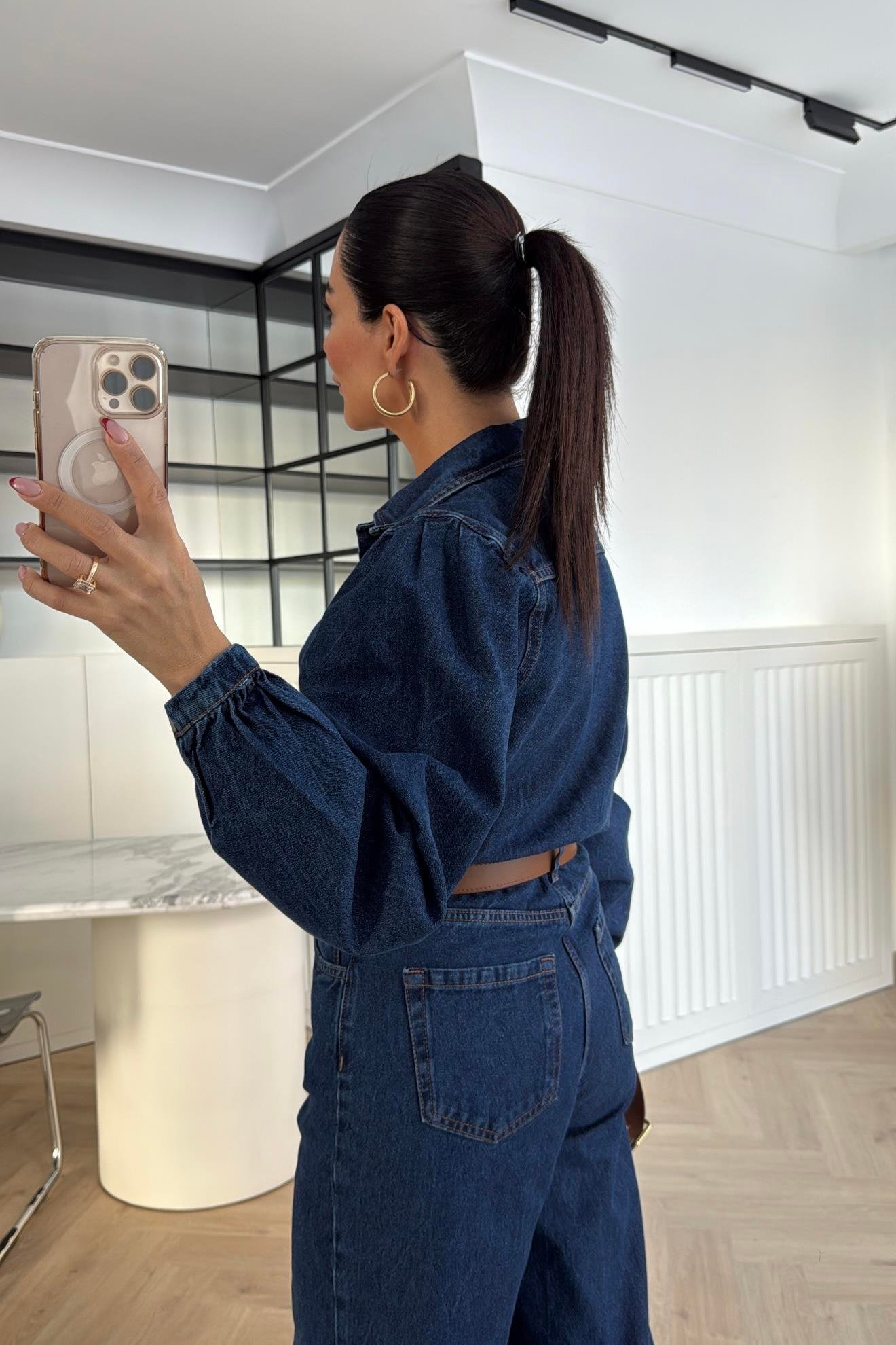 KEMER DETAYLI DENİM TULUM MAVİ 