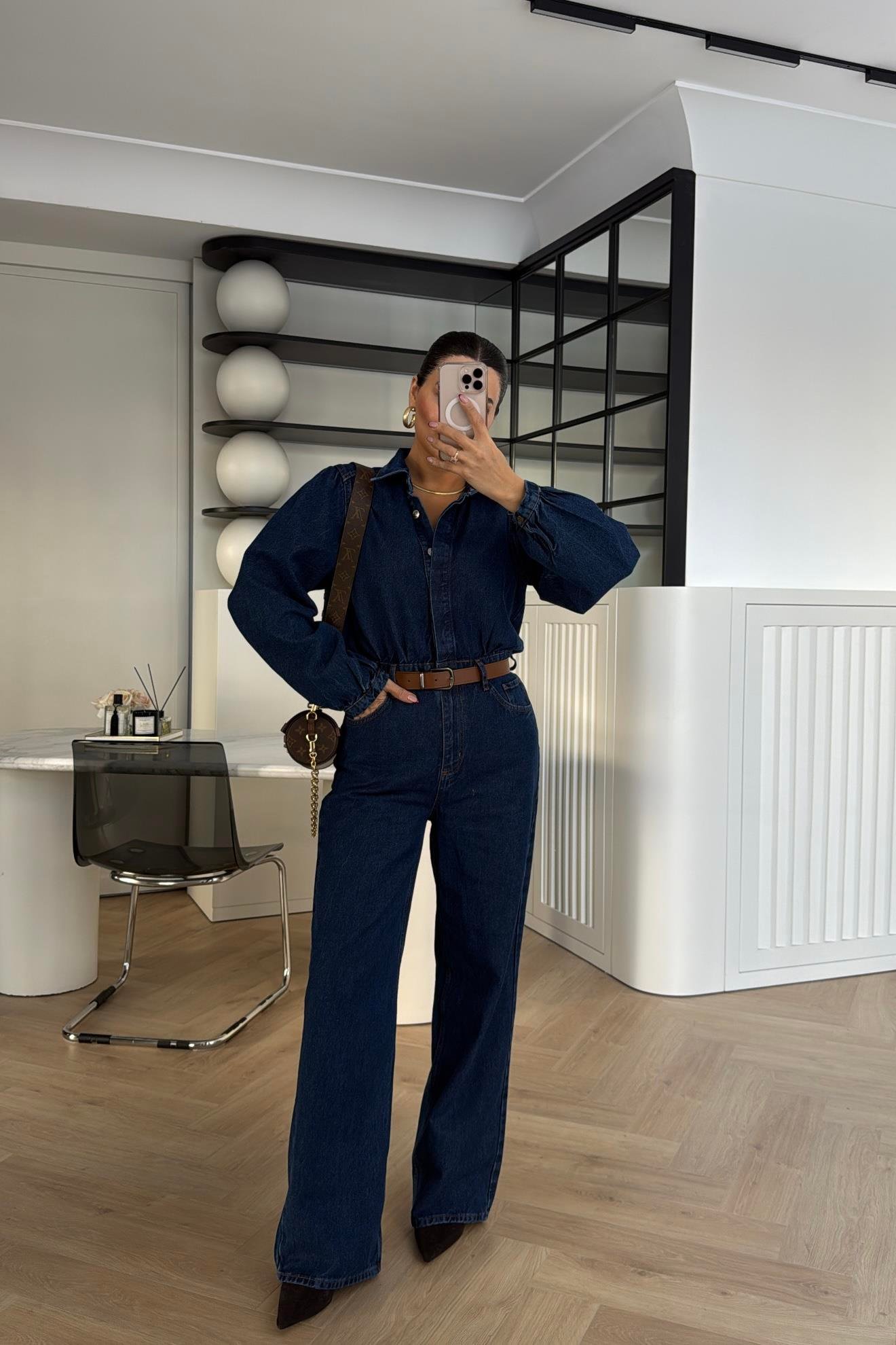 KEMER DETAYLI DENİM TULUM MAVİ 