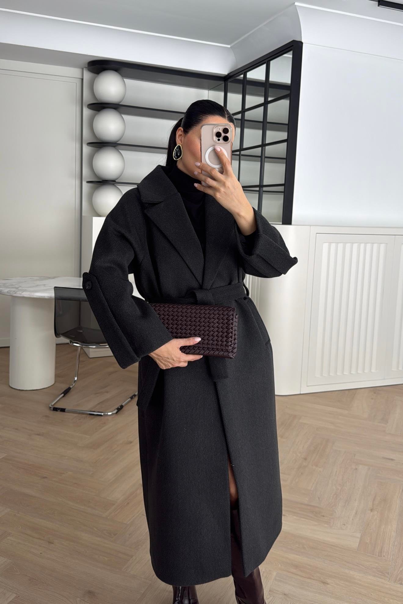 KOL DETAY BALIKSIRTI PREMİUM KAŞE KABAN SİYAH