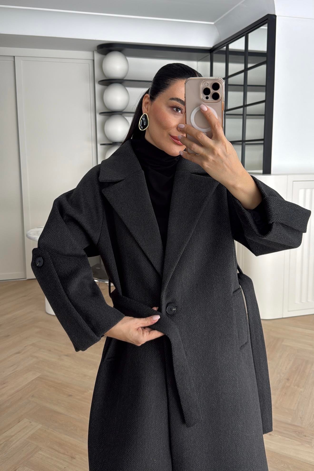 KOL DETAY BALIKSIRTI PREMİUM KAŞE KABAN SİYAH