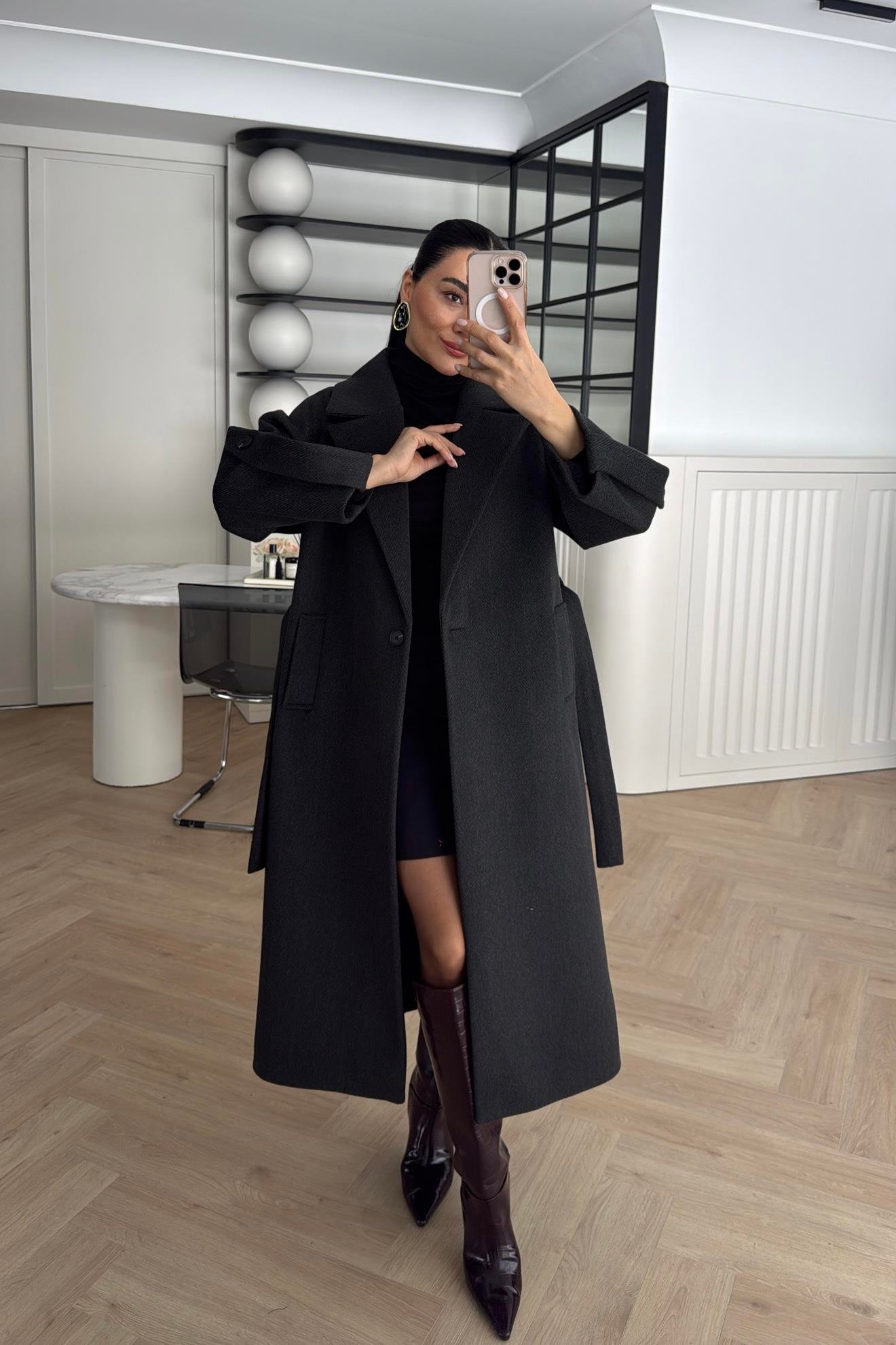 KOL DETAY BALIKSIRTI PREMİUM KAŞE KABAN SİYAH