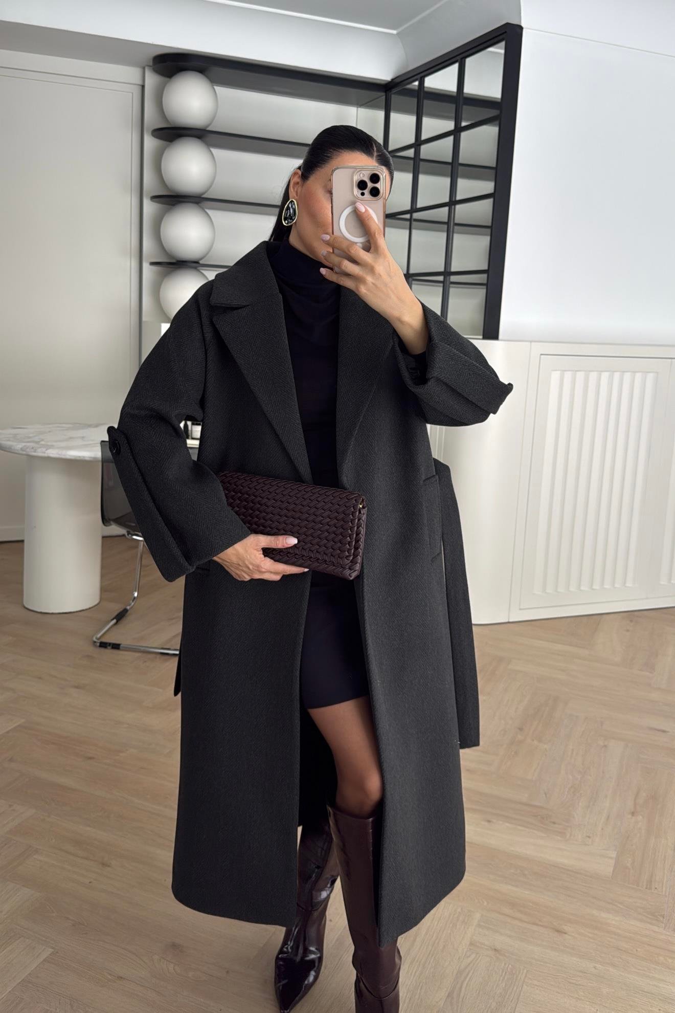 KOL DETAY BALIKSIRTI PREMİUM KAŞE KABAN SİYAH