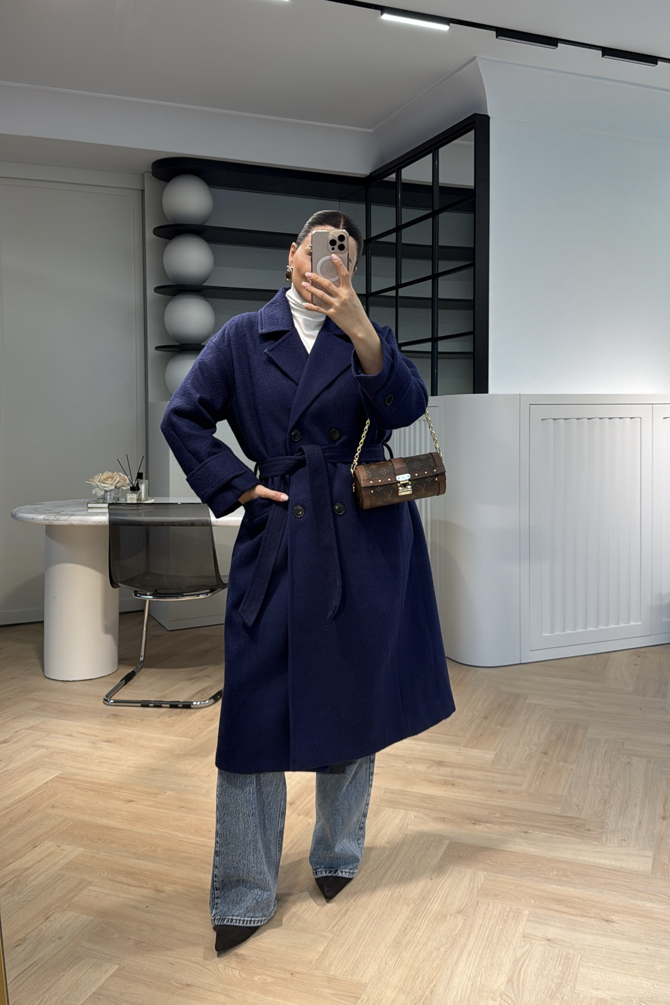 KOL DETAYLI KABAN LACİVERT 