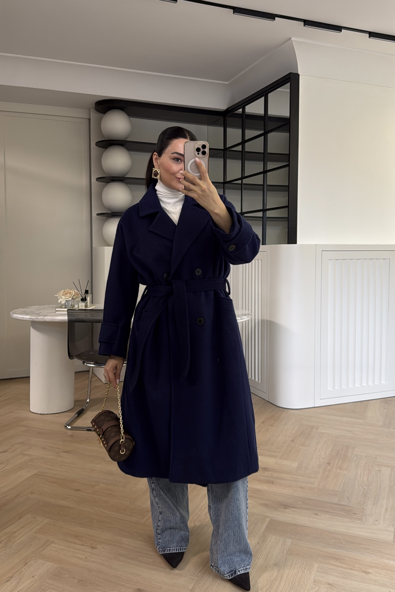 KOL DETAYLI KABAN LACİVERT 