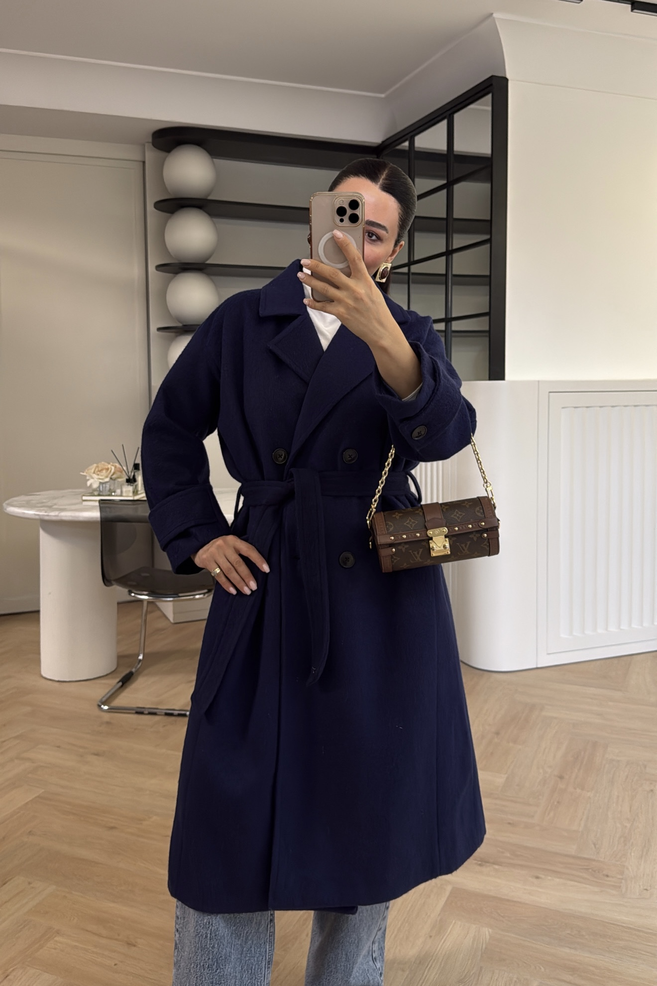 KOL DETAYLI KABAN LACİVERT 