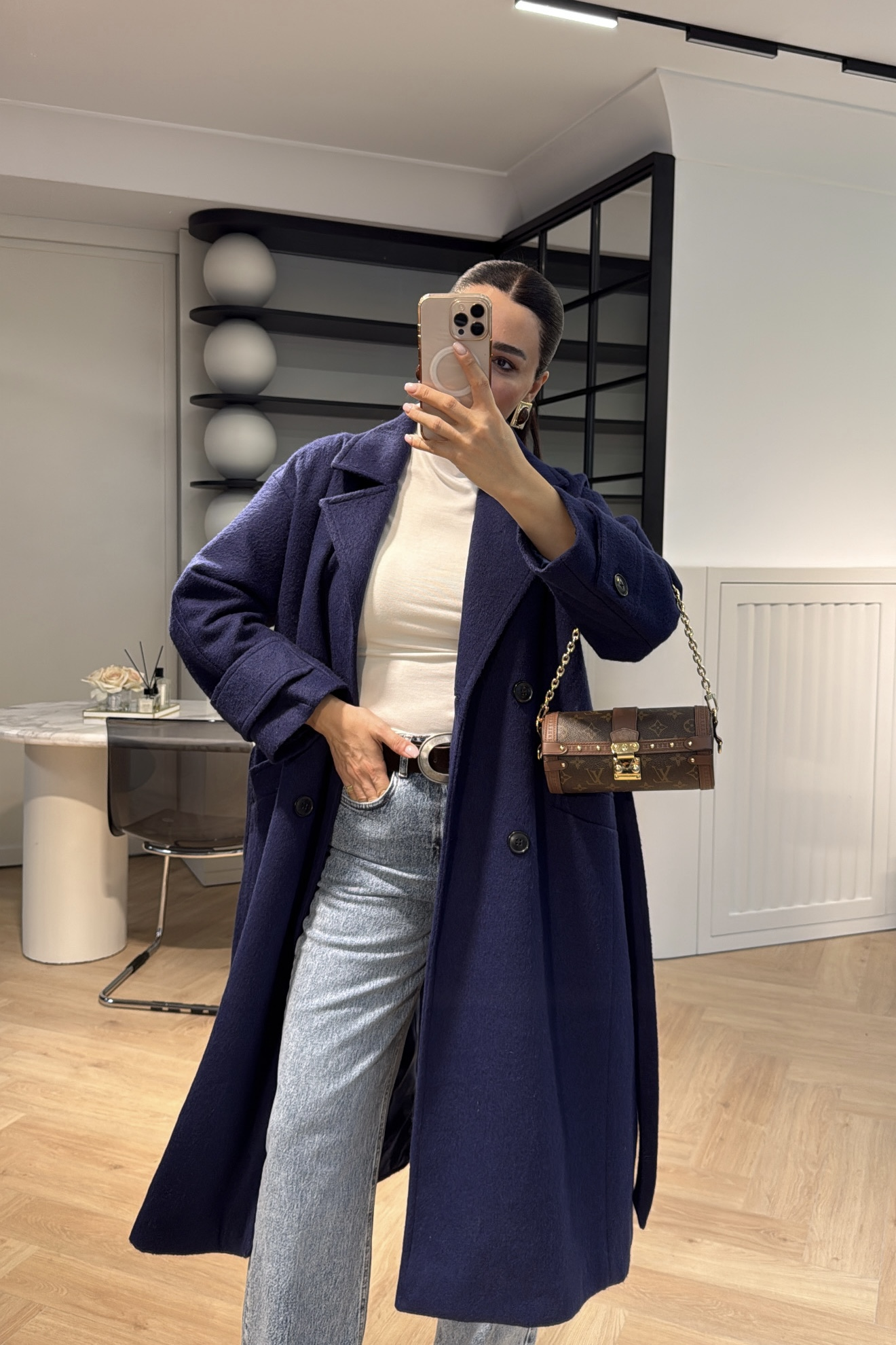 KOL DETAYLI KABAN LACİVERT 