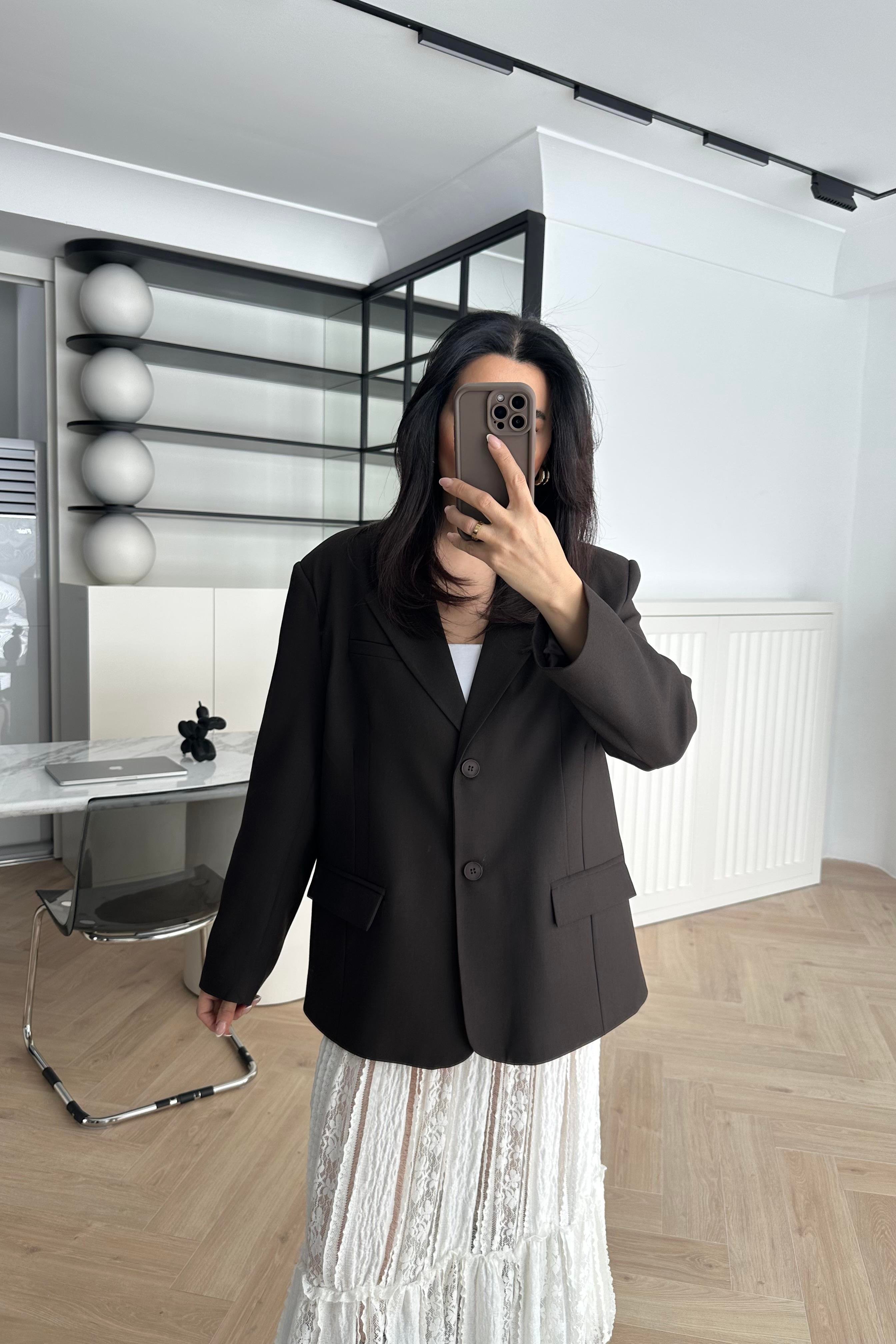 Koyu Kahve Astarlı Premium Lazer Ceket