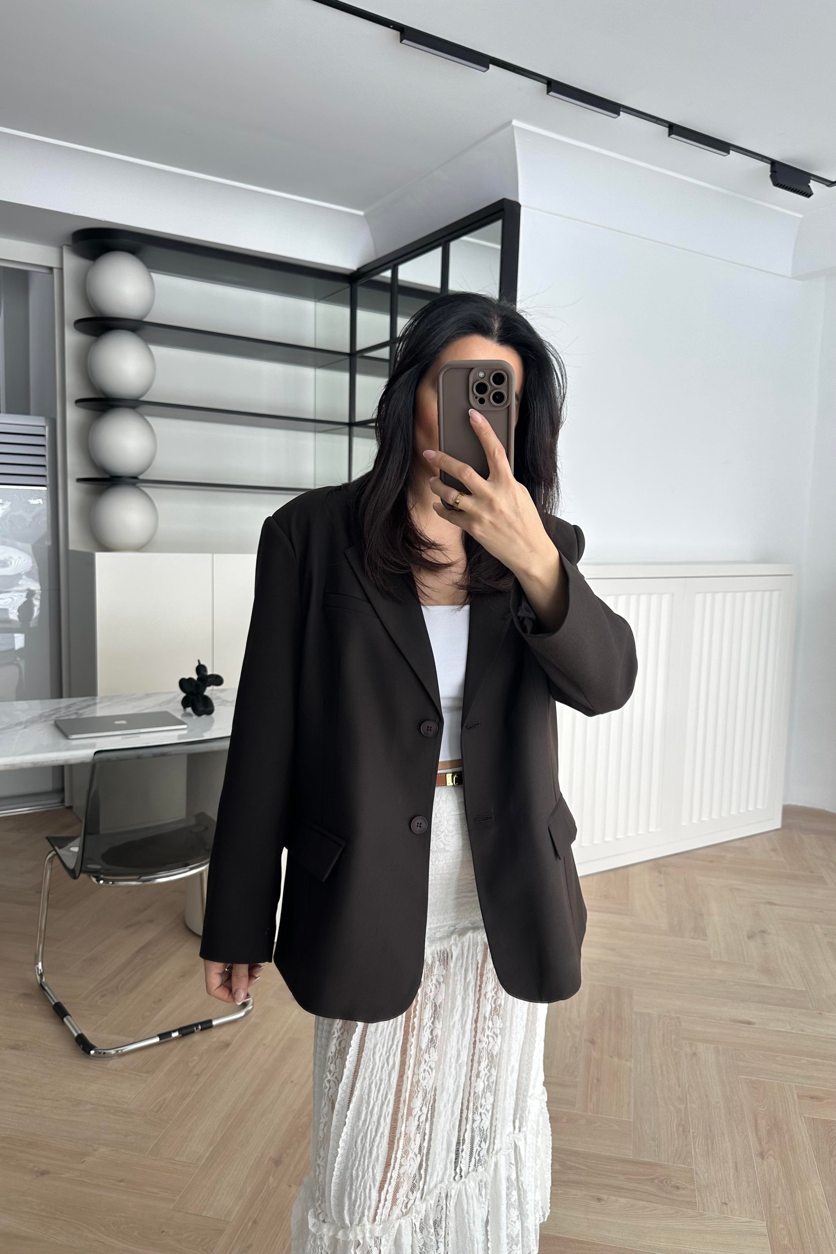 Koyu Kahve Astarlı Premium Lazer Ceket