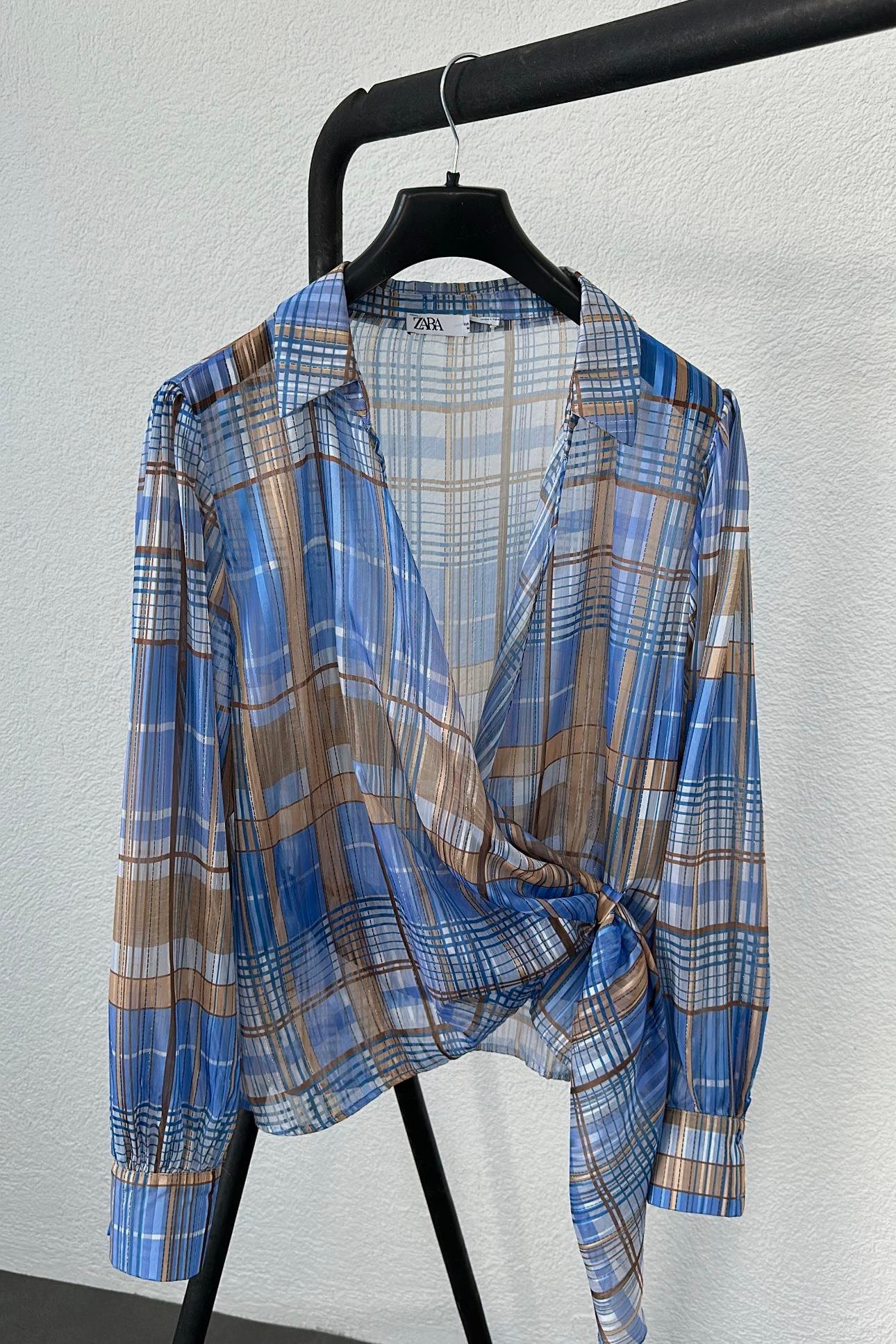 Kruvaze Bağlamalı Orjinal Marka Etiketli Şifon Gömlek 