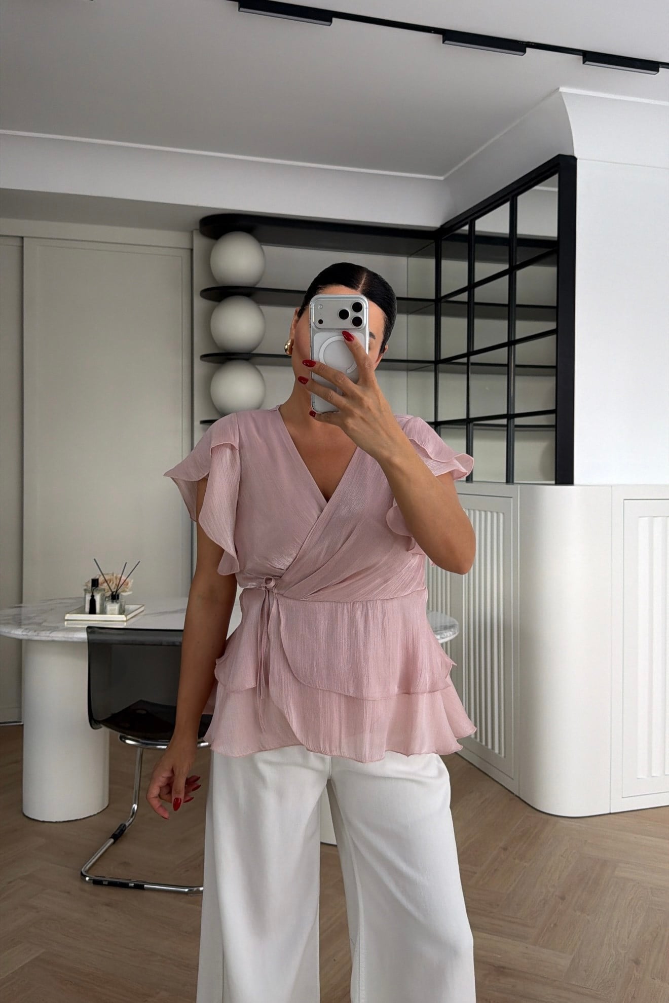 KRUVAZE ŞİFON BLUZ PEMBE