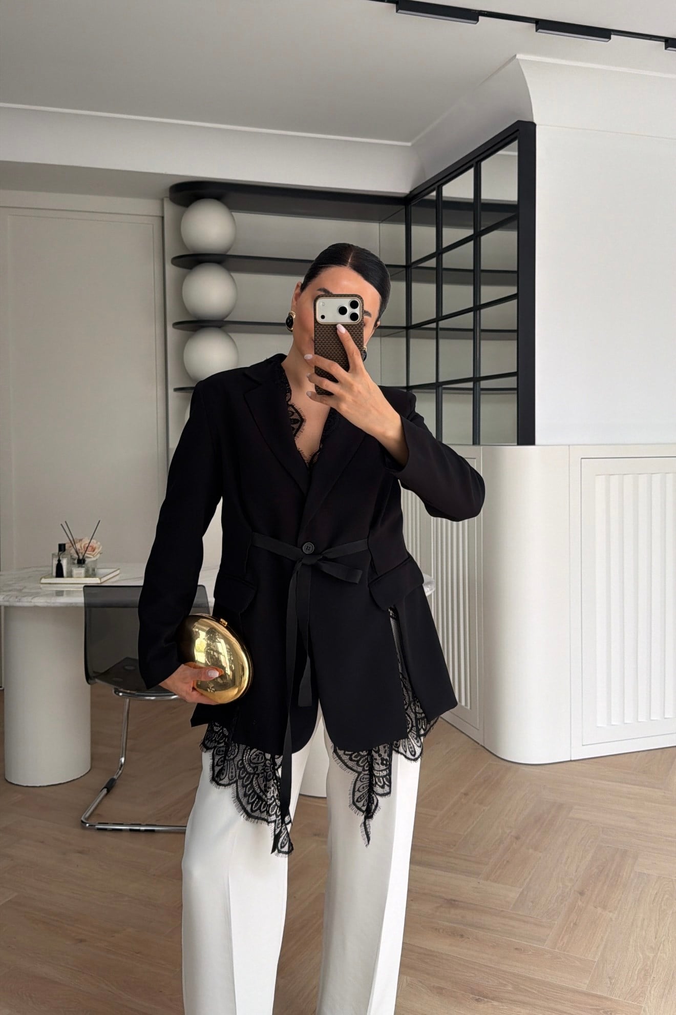 KRUVAZE YAKA DANTEL GARNİLİ BLAZER CEKET SİYAH 