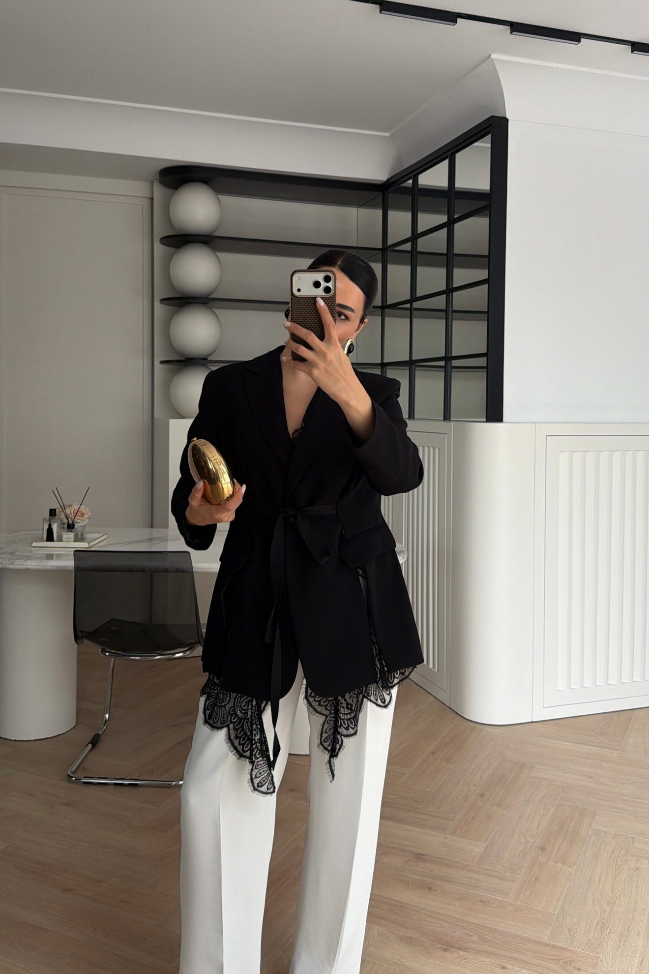 KRUVAZE YAKA DANTEL GARNİLİ BLAZER CEKET SİYAH 