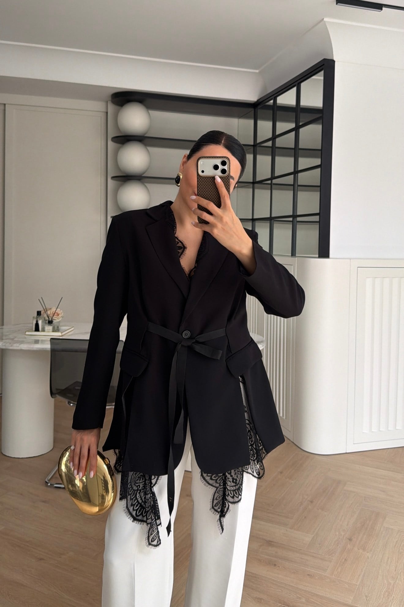 KRUVAZE YAKA DANTEL GARNİLİ BLAZER CEKET SİYAH 