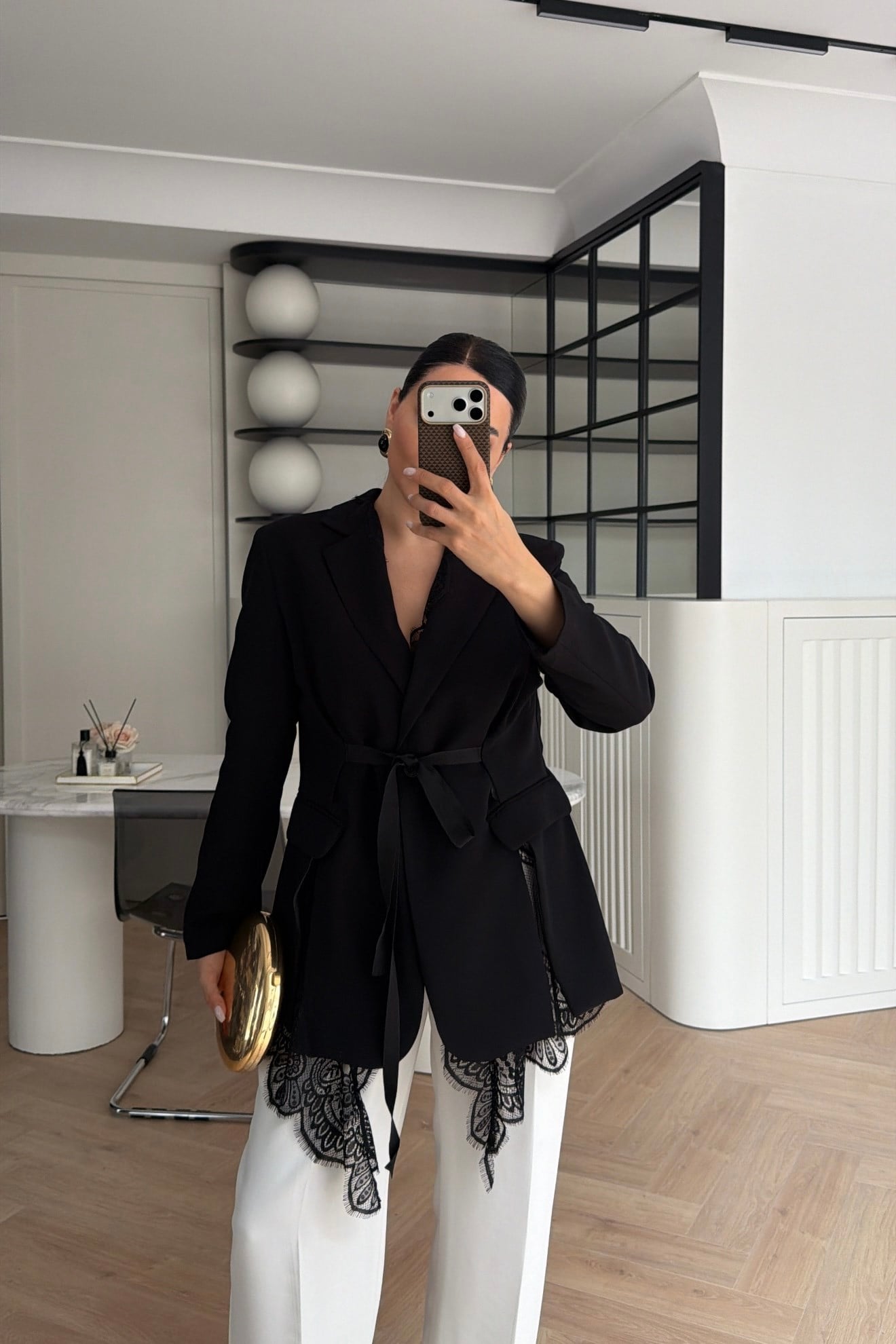 KRUVAZE YAKA DANTEL GARNİLİ BLAZER CEKET SİYAH 