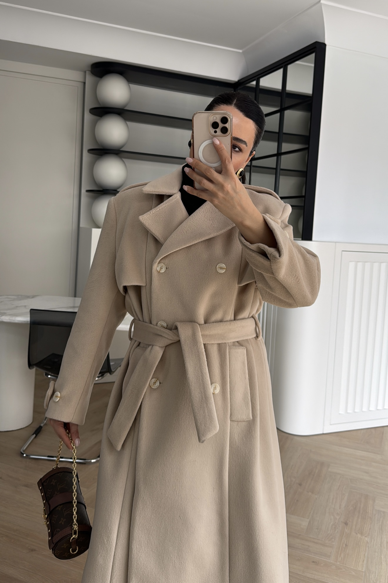 KUŞAKLI MAXİ BOY KABAN VİZON 