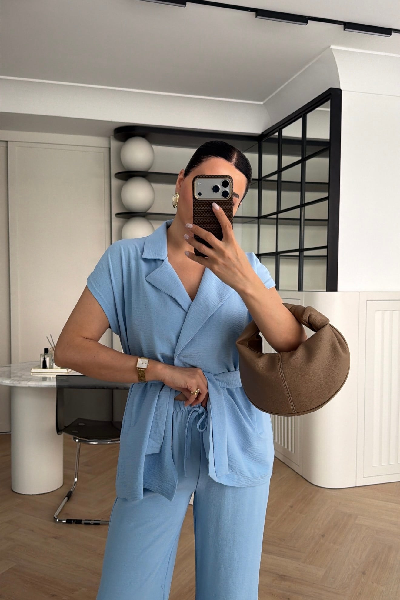 KUŞAKLI YELEK PANTOLON TAKIM BEBE MAVİSİ 