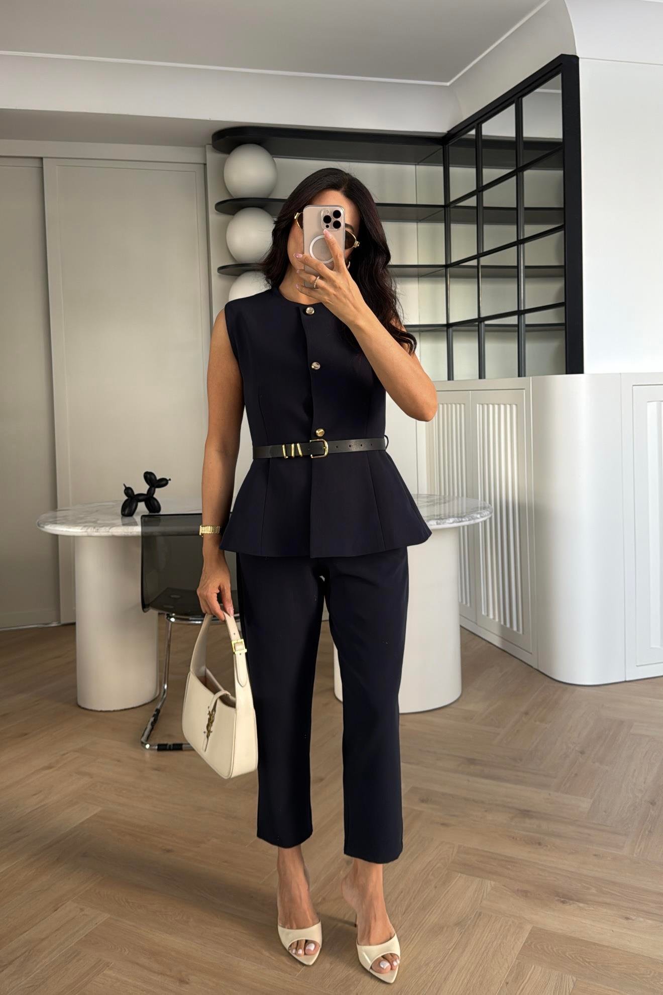 LACİ DOUBLE KUMAŞ KEMERLİ YELEK PANTOLON TAKIM