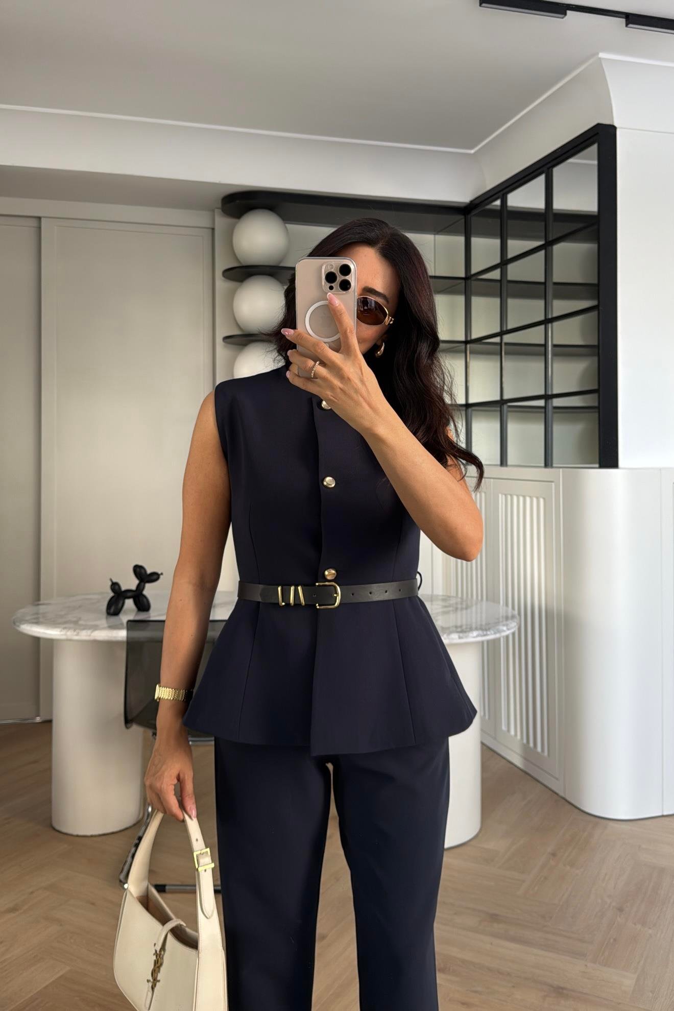LACİ DOUBLE KUMAŞ KEMERLİ YELEK PANTOLON TAKIM
